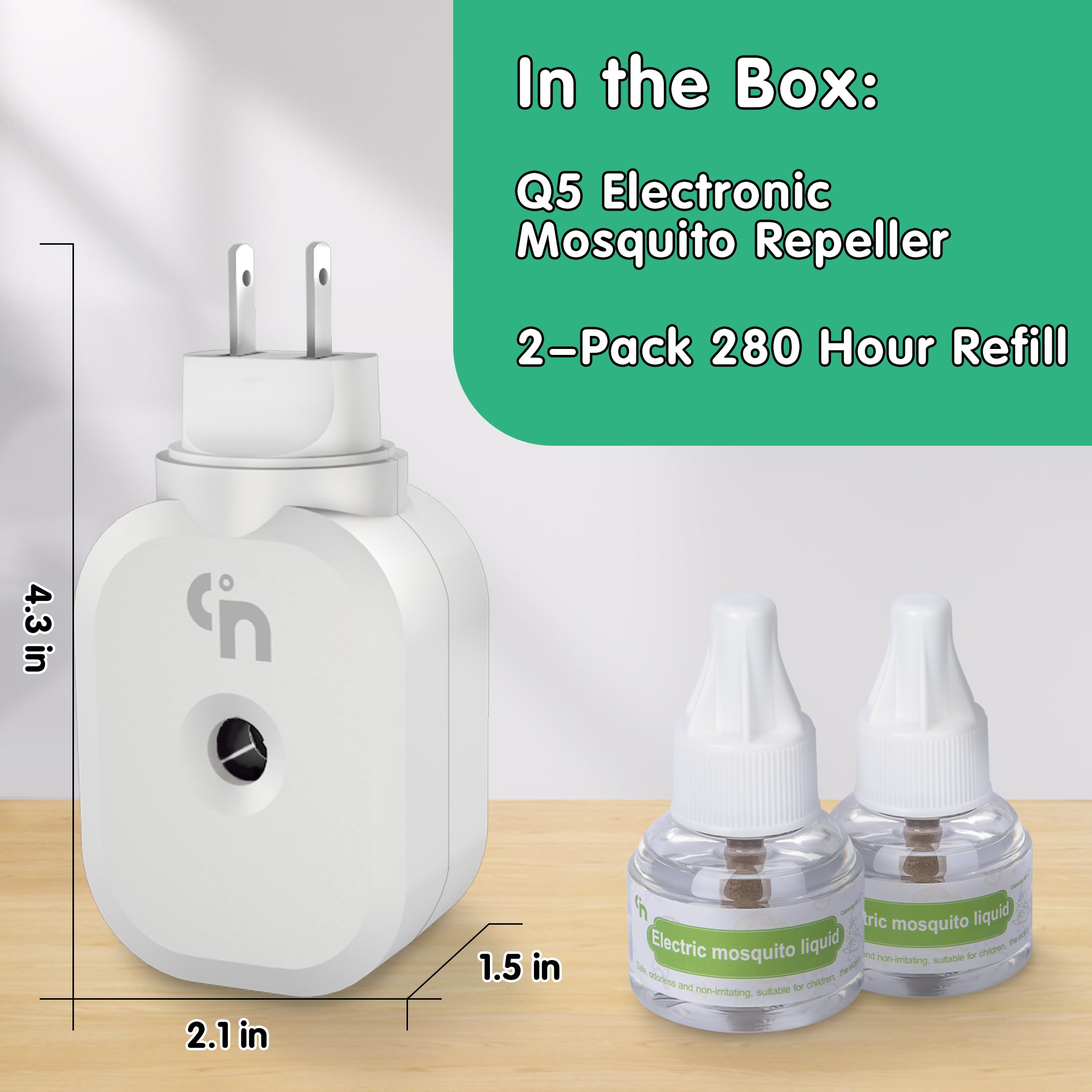 Ddrihlees Mosquito Repeller, Electronic Mosquito Repellent Plug in Indoor Use, Includes 2-Pack 280 Hr Repellent Refills, No Candles or Flames, DEET-Free, for Home, Bedroom, Office, Kitchen (White)