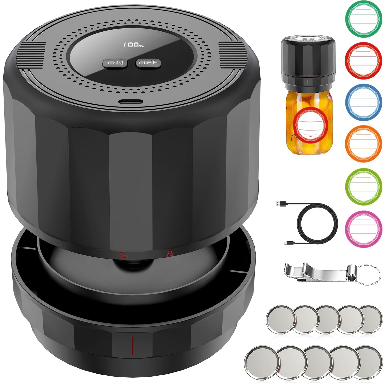 M11 Electric Mason Jar Vacuum Sealer Kit - with Wide and Regular Mouth Mason Lids, Jar Vacuum Sealer for Canning Jars, Vacuum Sealing Machine for Food Storage Black