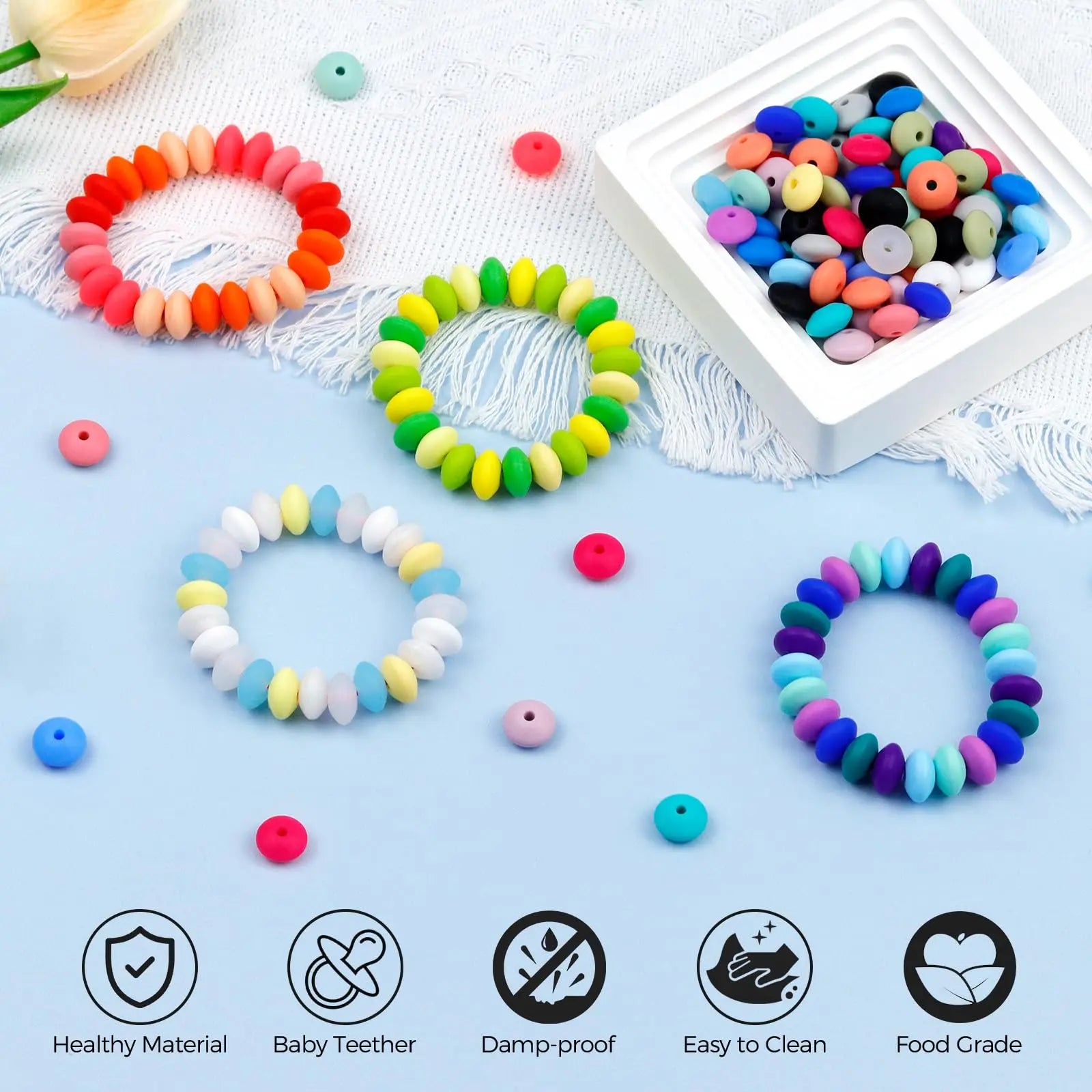 180PCS FIVEIZERO Silicone Lentil Beads,12mm 30 Colors Silicone Abacus Beads Bulk Loose Spacer Jewelry Beads Colorful DIY Lanyard Beads for Making Necklace Keychain Accessories