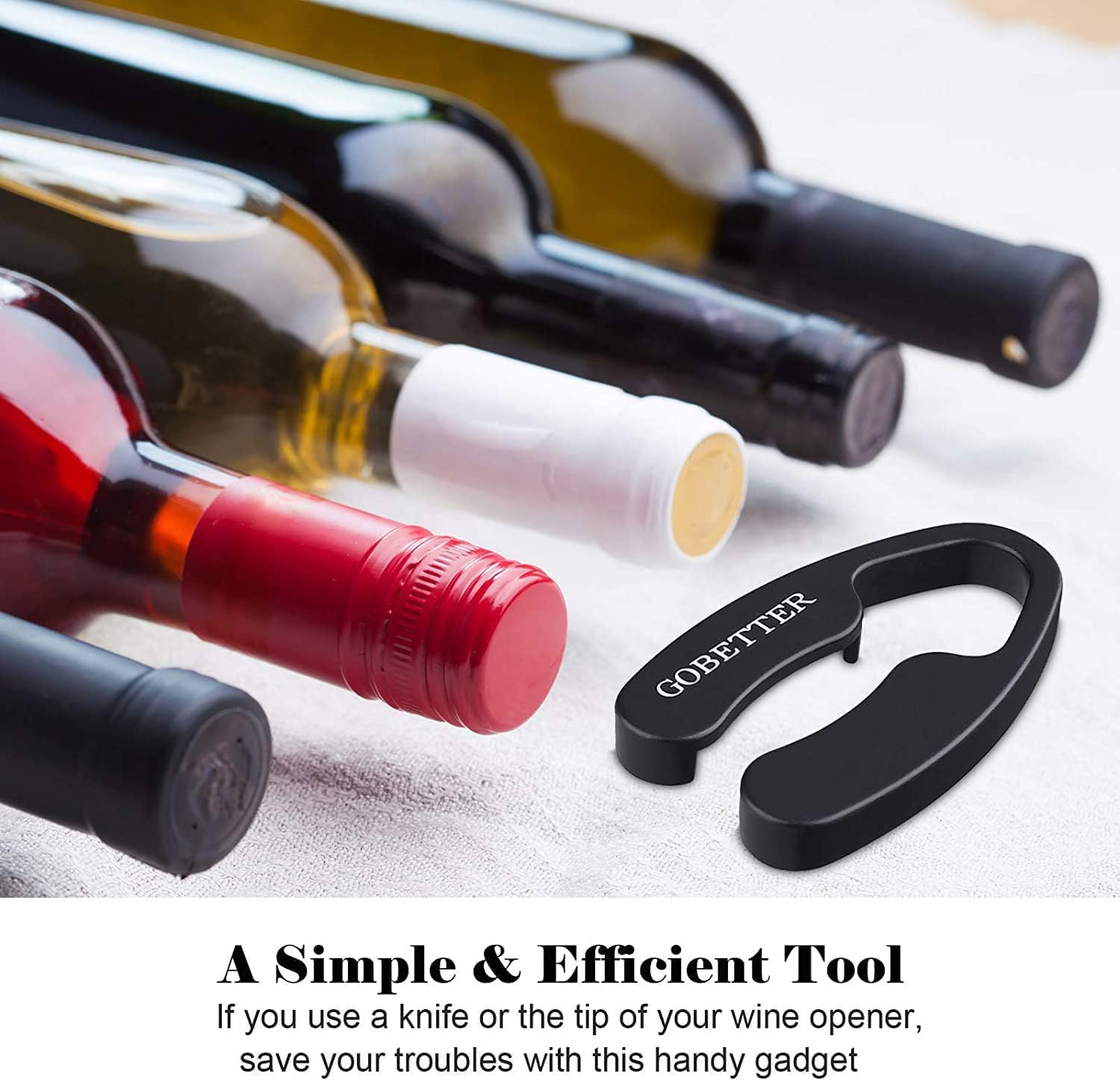 GOBETTER 2 Pcs Wine Foil Cutter Magnetic Design, 4 Stainless Blades Foil Remover Wine Bottles Opener Accessory, Removes Foil Top Effortlessly for Wine Lovers, Black