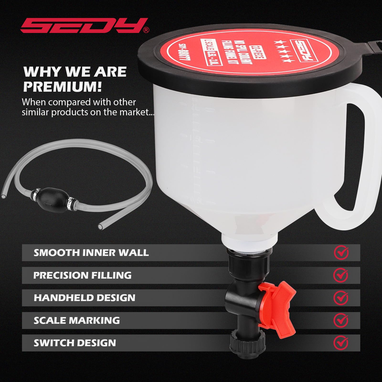22-Piece No-Spill Coolant Filling Funnel Kit and Siphon Hose Pump, Radiator Coolant Filling Spill-Proof Funnel Kit with Adapters, Extensions, PVC Hose, Engine Oil Funnels, Towel for Universal Vehicle