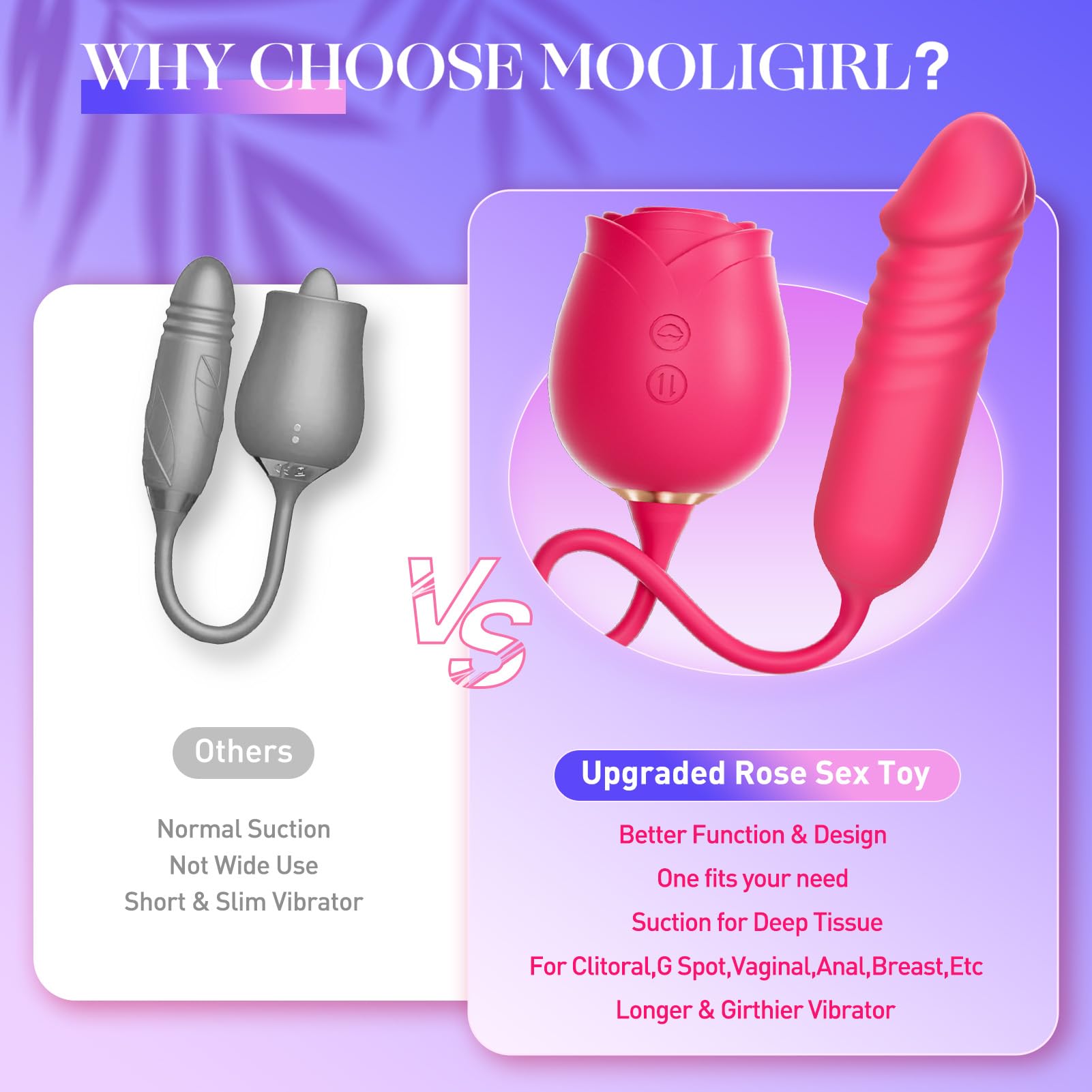 Vibrator Dildo Sex Toys for Women - MOOLIGIRL Rose Sex Toy with Thrusting G Spot Vibrators & 10 Sucking Modes for Clitoral Nipple Stimulation Anal Double-Ended Dildos Adult Sex Toys Games for Couples