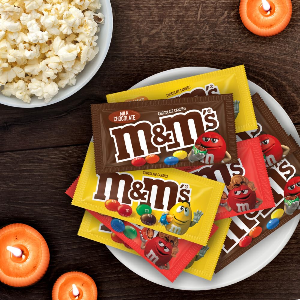 M&M's Milk Chocolate, Peanut & Peanut Butter Full Size Chocolate Halloween Candy Assortment Trick or Treat Gifts - 18 Piece Bulk Candy Box