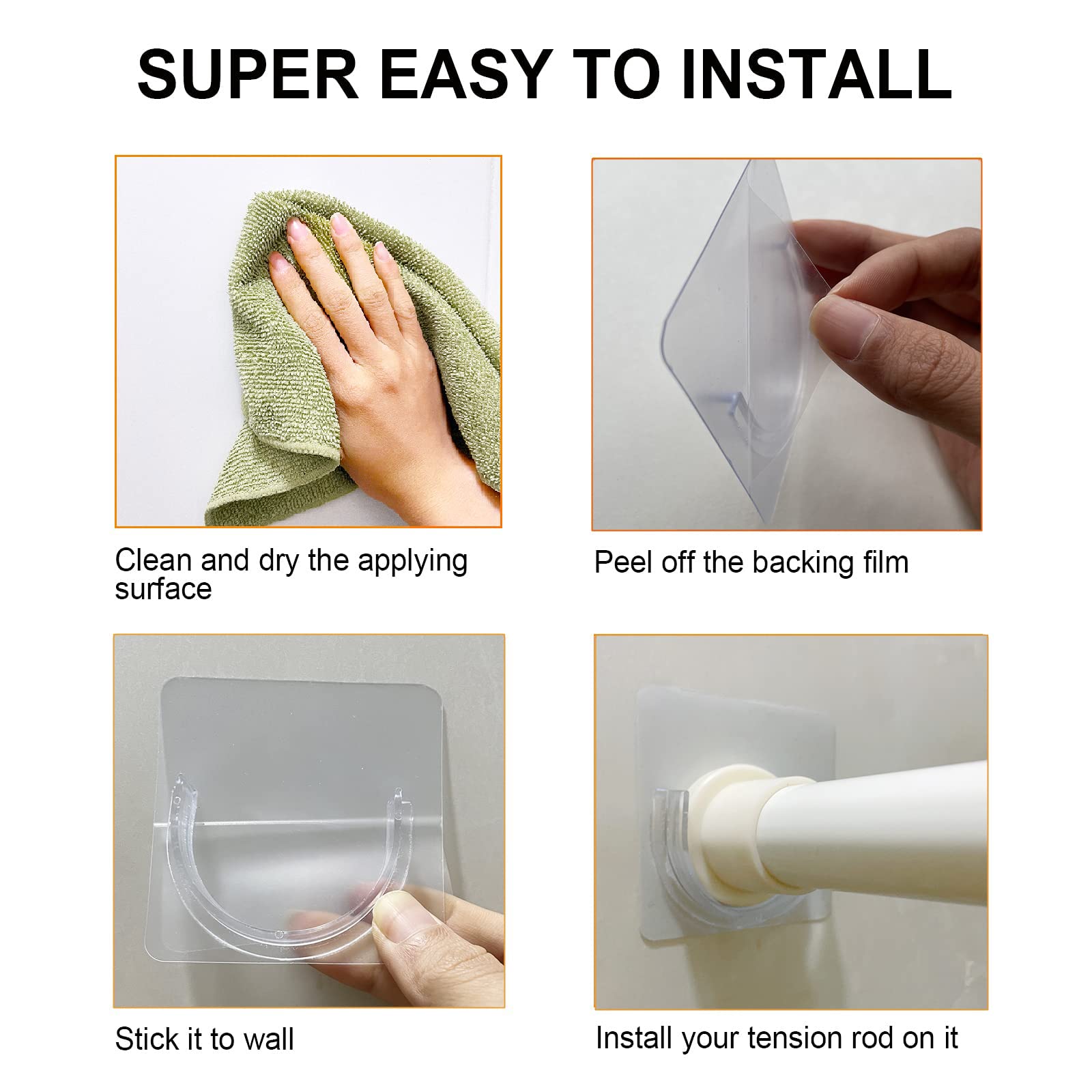Venupple Shower Rod Holder, Tension Curtain Rod Bracket No Drilling, Adhesive Shower Rod Retainer Shower Curtain Rod Holder | Shower Curtain Rod not Included