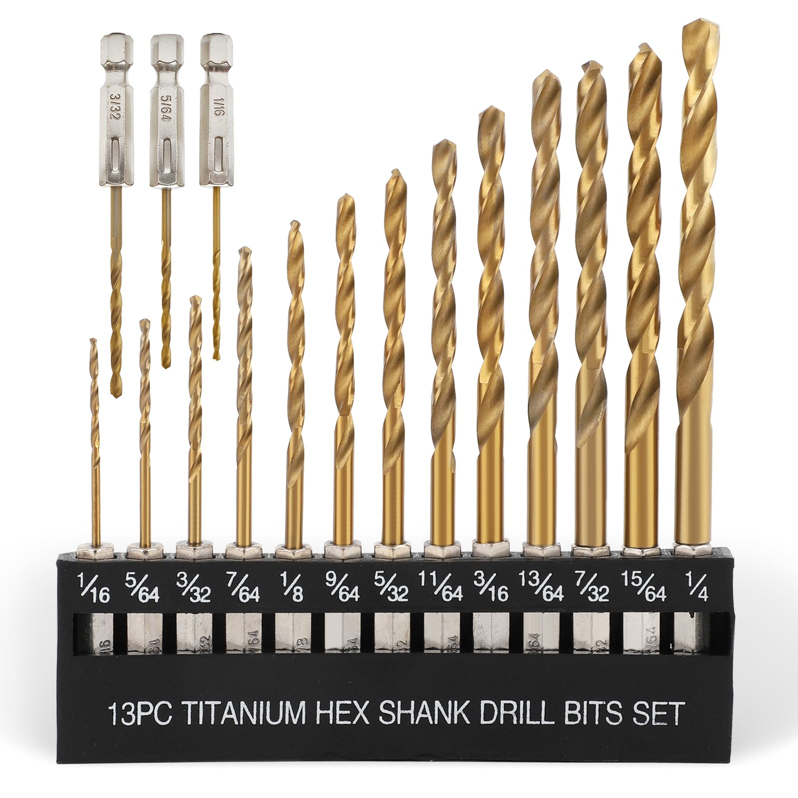 COMOWARE Titan Spiralbohrer-Set – 16-teilig Sechskantschaft aus Hochgeschwindigkeitsstahl für Holz, Kunststoff, Aluminiumlegierung, Schnellwechsel, 1/16"-1/4"