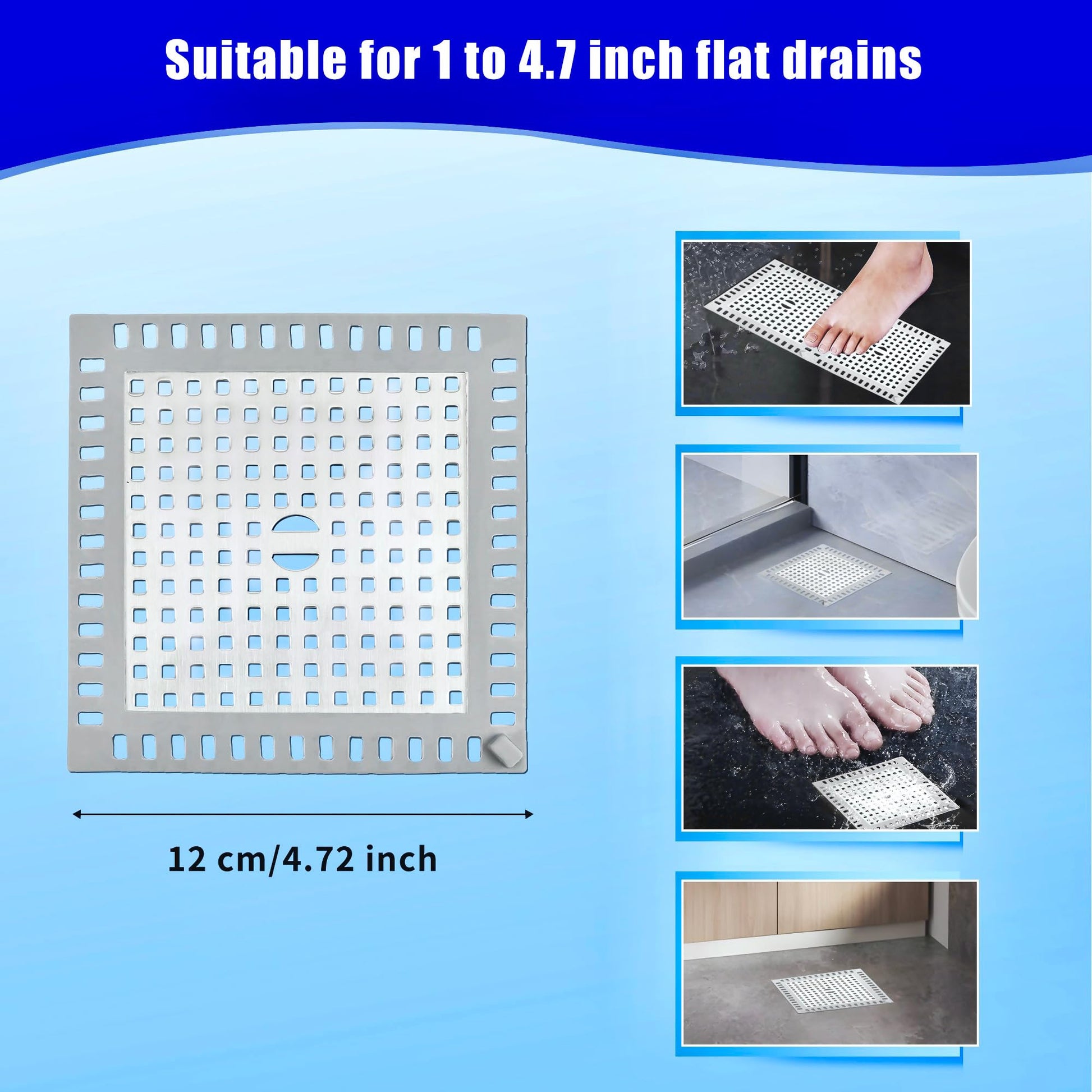 Cynn Select Shower Drain Hair Catcher,2PCS,4.72'',Flat Drain Hair Catcher,Shower Drain Cover/Filter, Bathroom/Kitchen Sink Drain Strainer,Stainless Steel and TPE