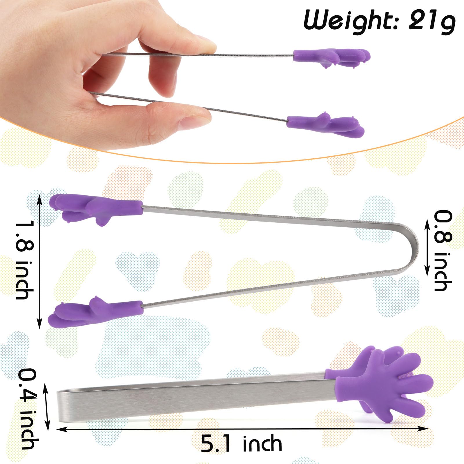 Shindel Small Tongs, 5.1 Inch Mini Tongs for Kids, Cute Kitchen Gadgets for Serving Candy, Appetizers, Snack, Chip, Pickle, Fruit, Ice Cube, Great for Fine Motor
