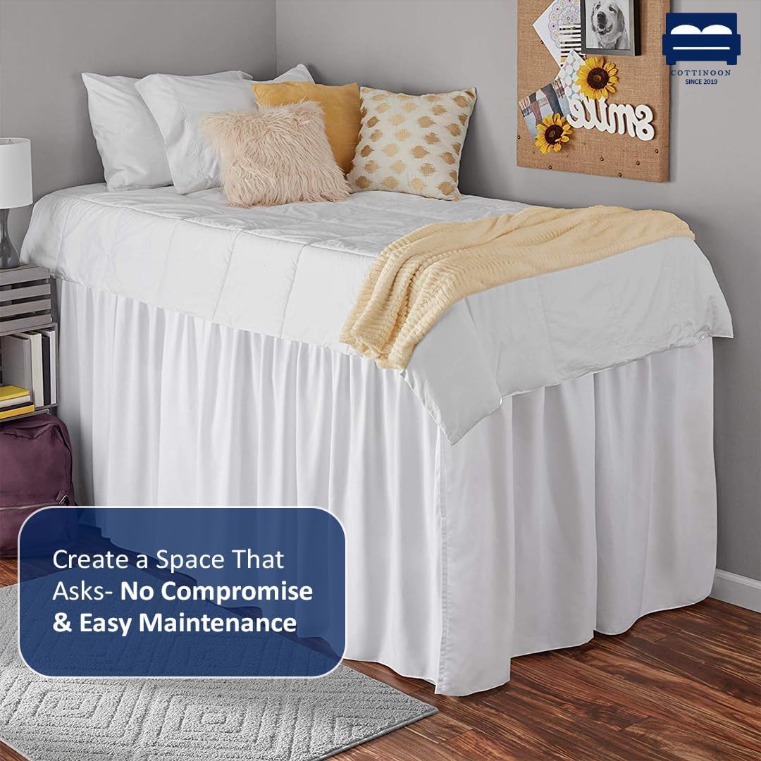 Cottingon Dorm Room Bed Skirt, 100% Microfiber, White, Twin XL-32 Drop