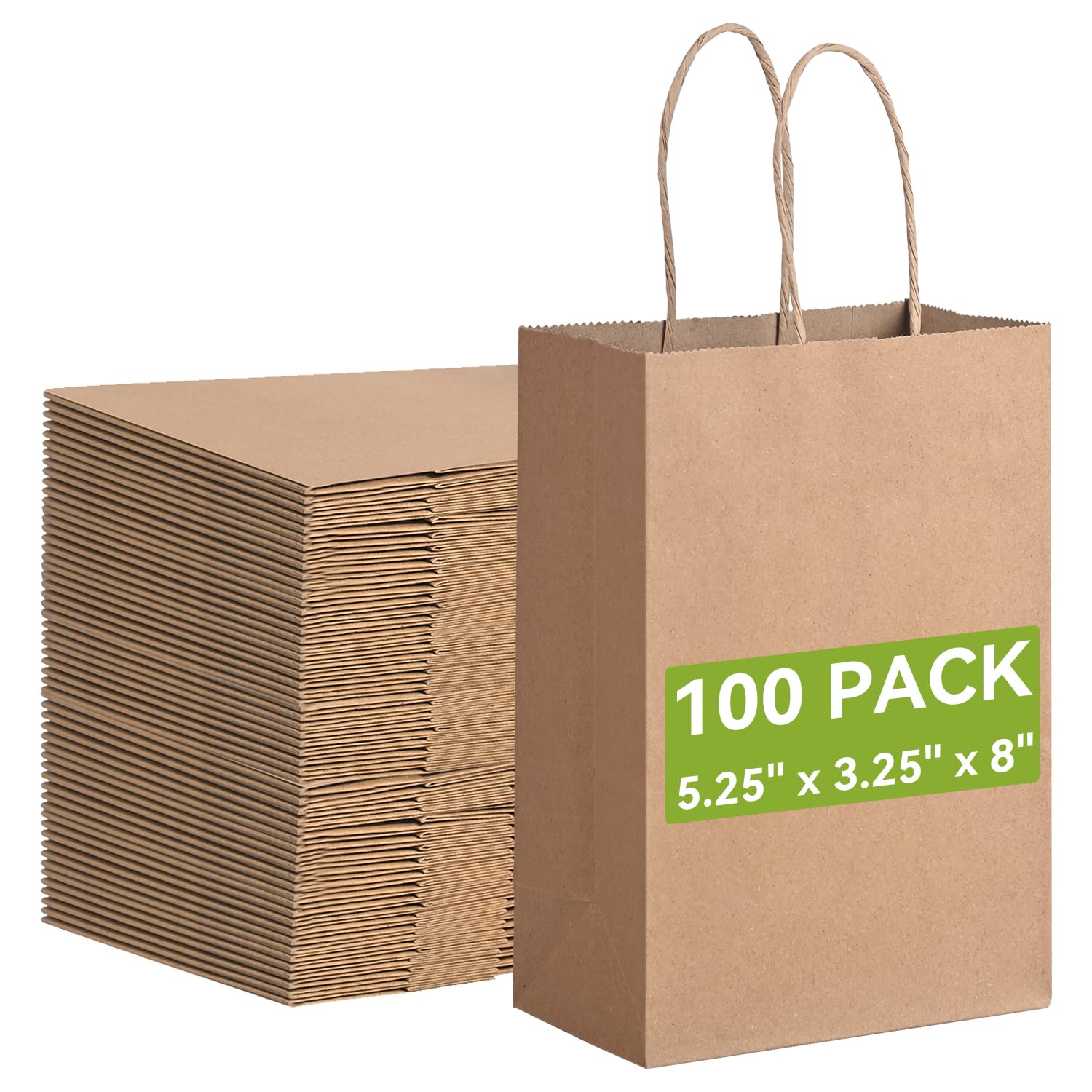 Brothersbox Small Brown Paper Bags with Handles 100PCS, 5.25 * 3.25 * 8 Inch Kraft Gift Bags Bulk for Craft Shopping Business Party Favor Retail Birthday Grocery
