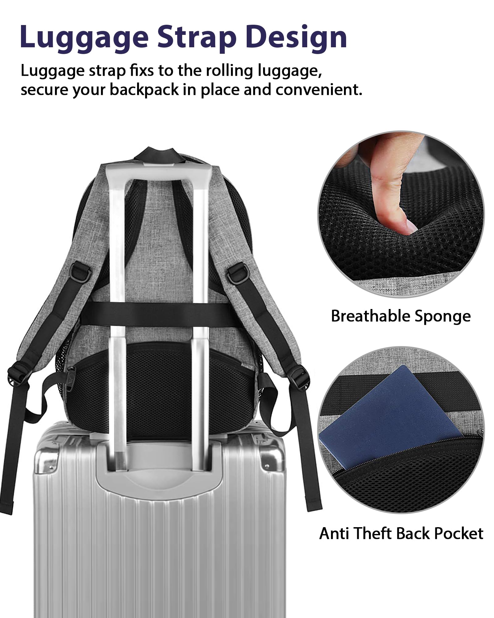 MATEIN Travel Laptop Backpack, 17 Inch Work TSA Approved Carry on Backpack, Large Computer Business Bag for Men Women with USB Port and Trolley Sleeve, College School Rucksack Book Bag, Grey