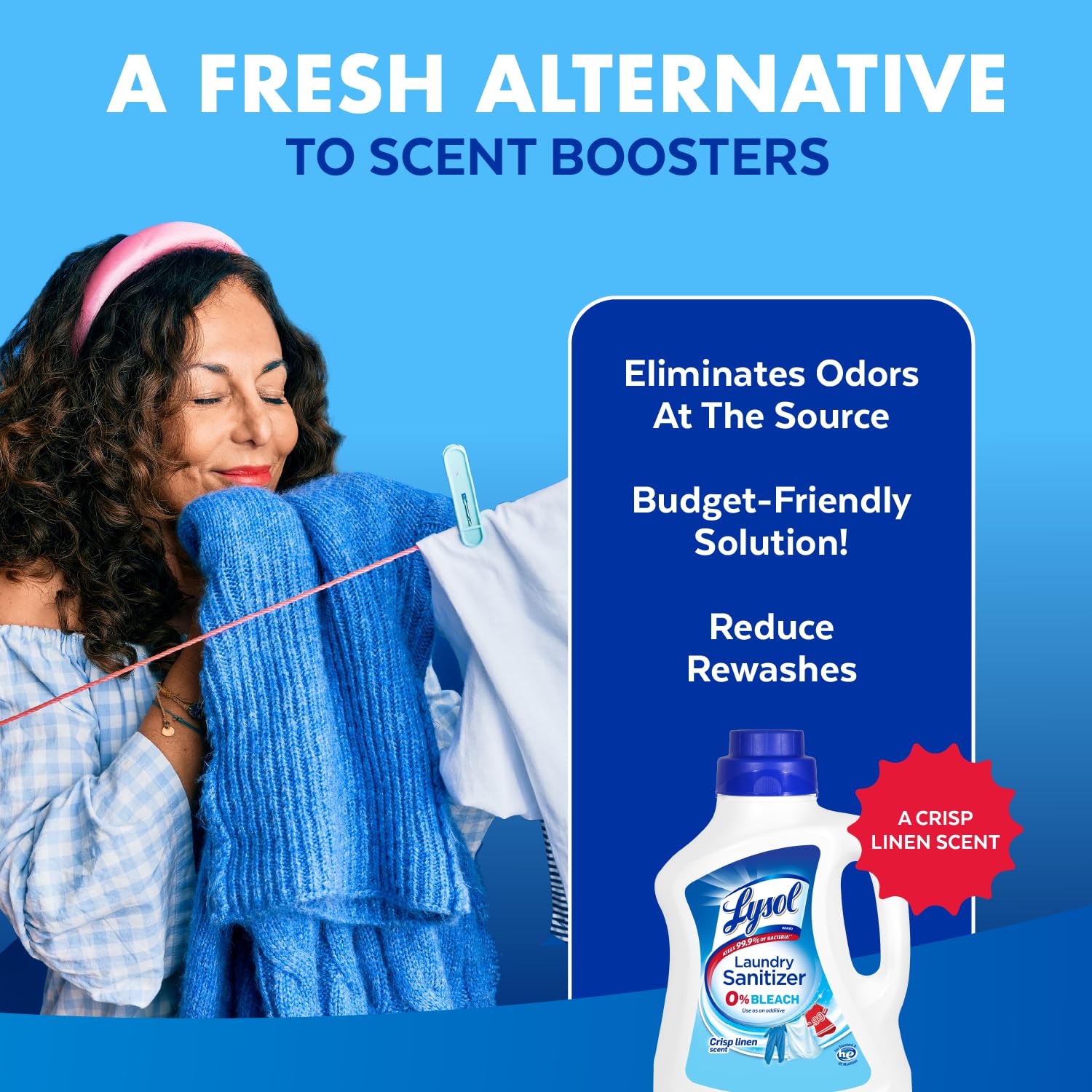 Lysol Disinfectant Laundry Sanitizer & Scent Booster, Laundry Detergent Additive, Color Safe Bleach Alternative, Laundry Odor Eliminator, Kills Bacteria & Viruses, Crisp Linen Scent, 90 Fl Oz