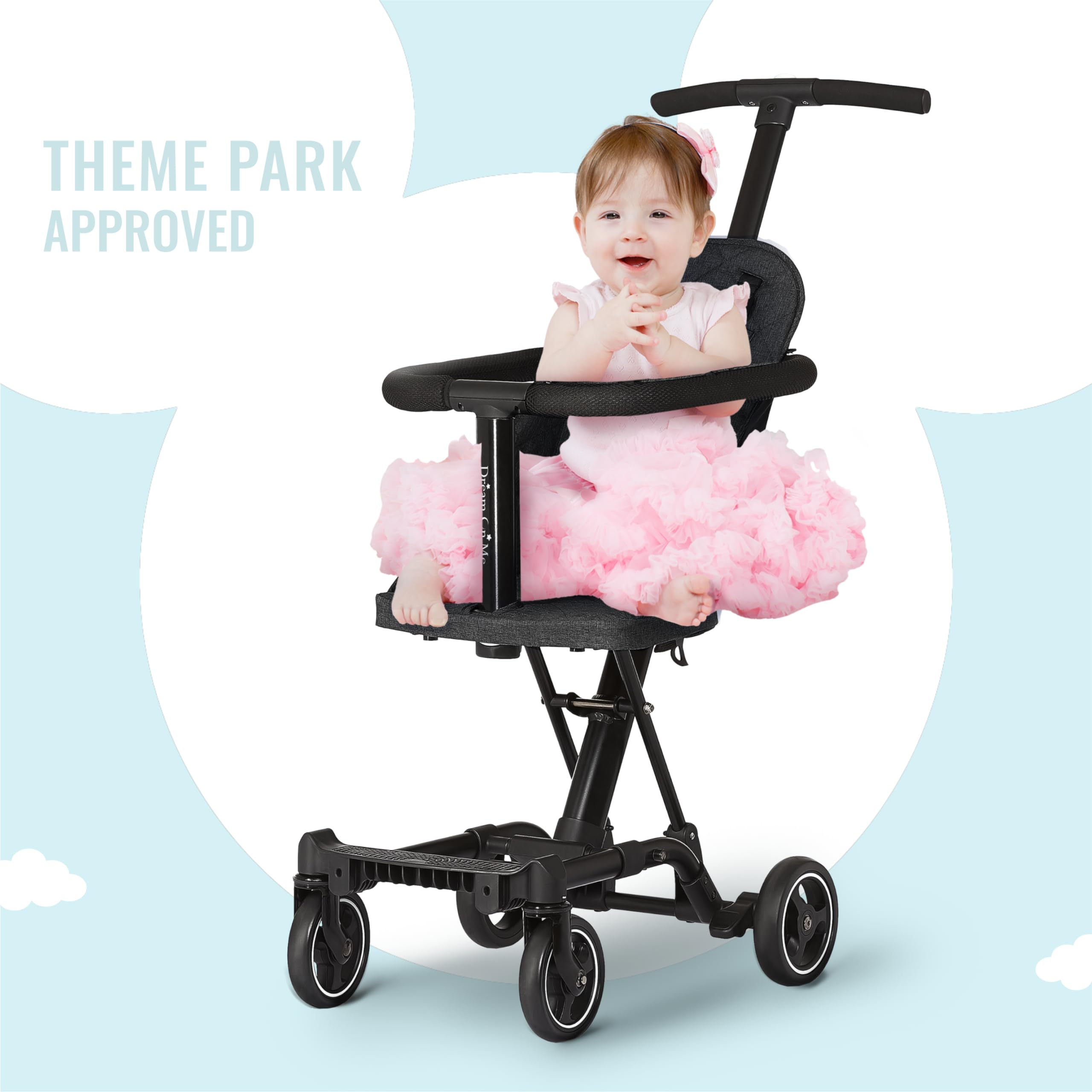 Dream On Me Lightweight and Compact Coast Rider Stroller with One Hand Easy Fold, Adjustable Handles and Soft Ride Wheels, Black