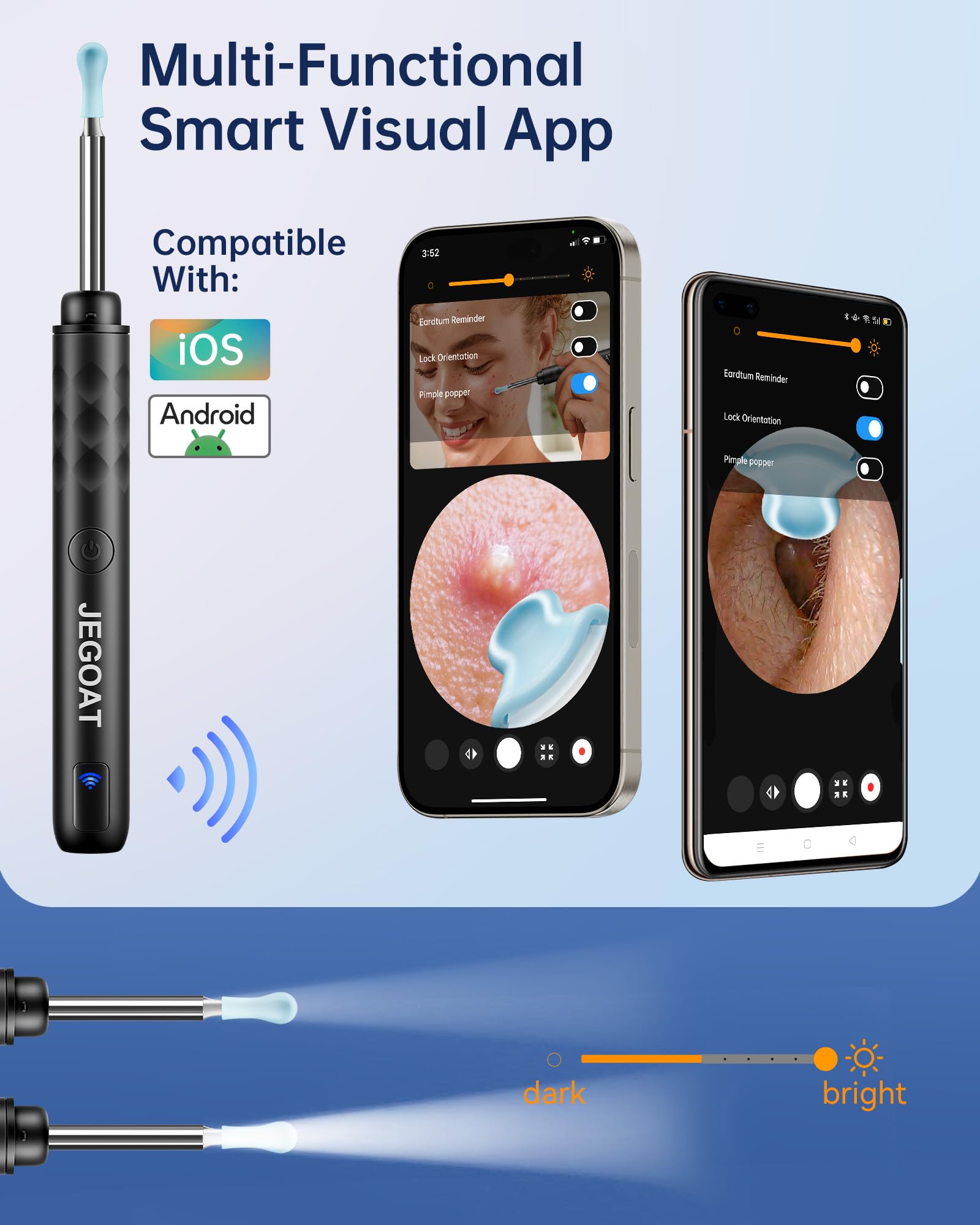 Ear Wax Removal Tool Camera, Ear Cleaner with Camera, Ear Scope, Earwax Removal Kit with Otoscope, Ear Canel Cleaning 6 LED Lights 12 Ear Pickers, 1296P HD Black