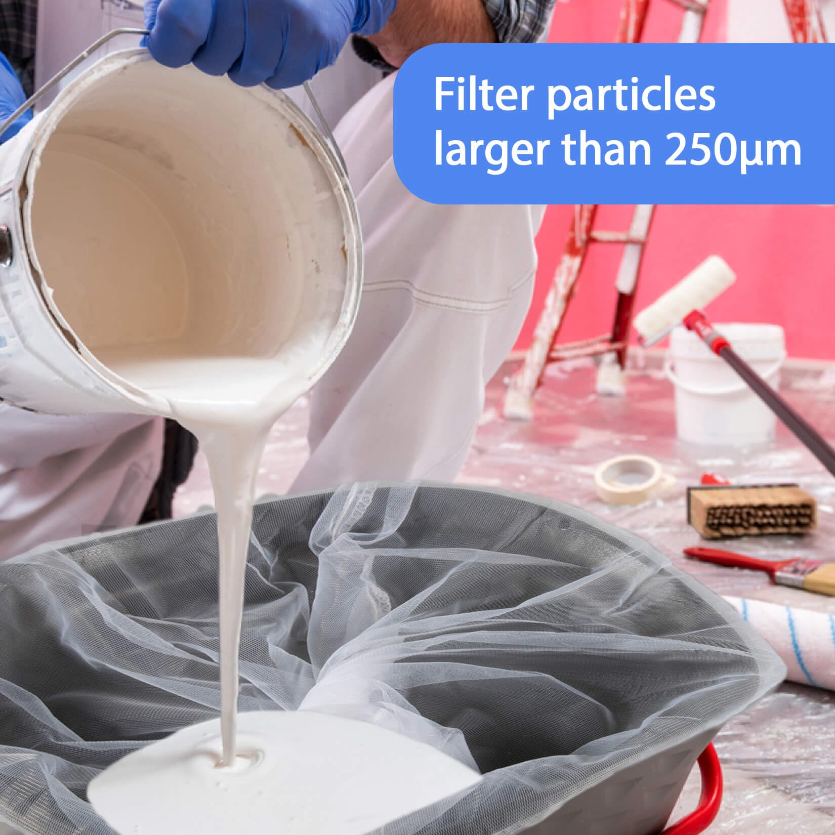 Sukh 10PCS Paint Strainer Bag - 5 Gallon Paint Filter Strainer Bucket with Elastic Drawstring Top Opening Nylon Mesh Filter White Fine Mesh Bag for Gardening