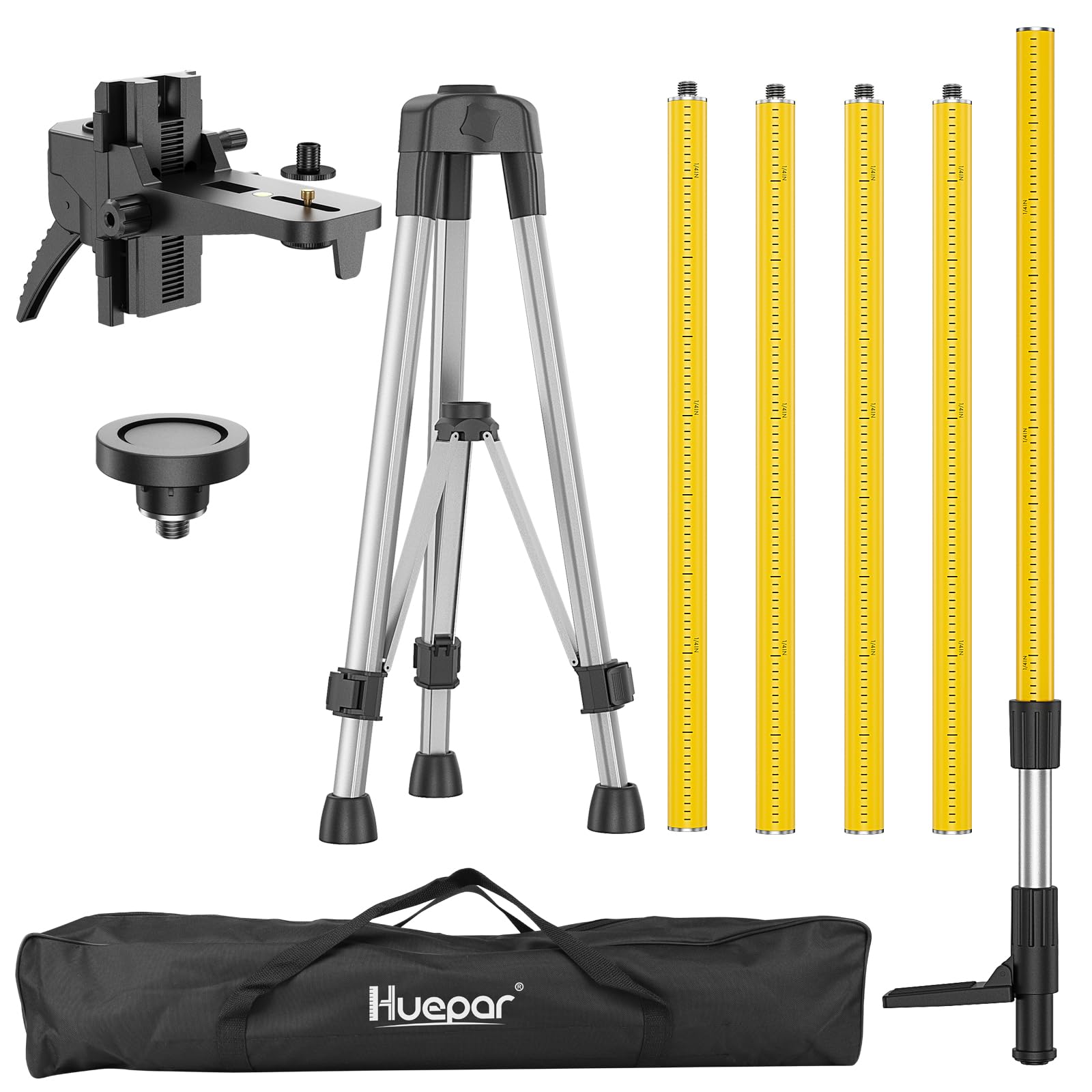 Huepar 3,7 m professionelle Laser-Nivellierstange mit Stativ und 1/4-Zoll x 20-Zoll Laserhalterung für Rotations- und Linienlaser, verstellbare Teleskop-Laserstange mit 5/8-Zoll-11-Gewindeadapter-LP36A