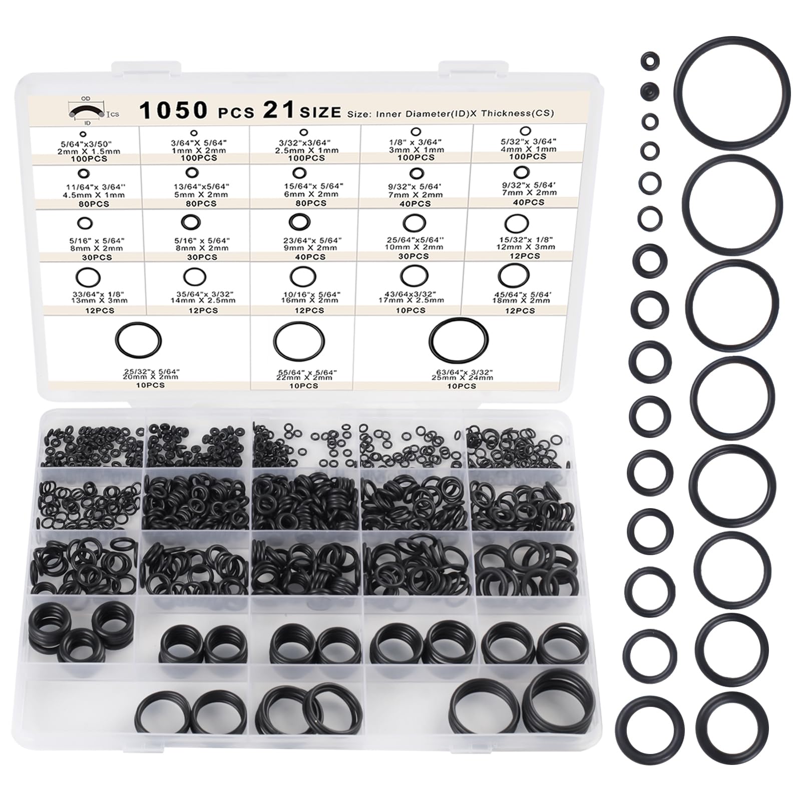Romeda O-Ring-Kit 1050-teilig, O-Ring-Sortiment 21 Größen, metrische Nitrilkautschuk-O-Ringe für Auto- und Fahrzeugreparaturen, Wasserhahn- und Sanitärinstallationen, Luft- oder Gasdichtungsverbindungen, öl- und hitzebeständig