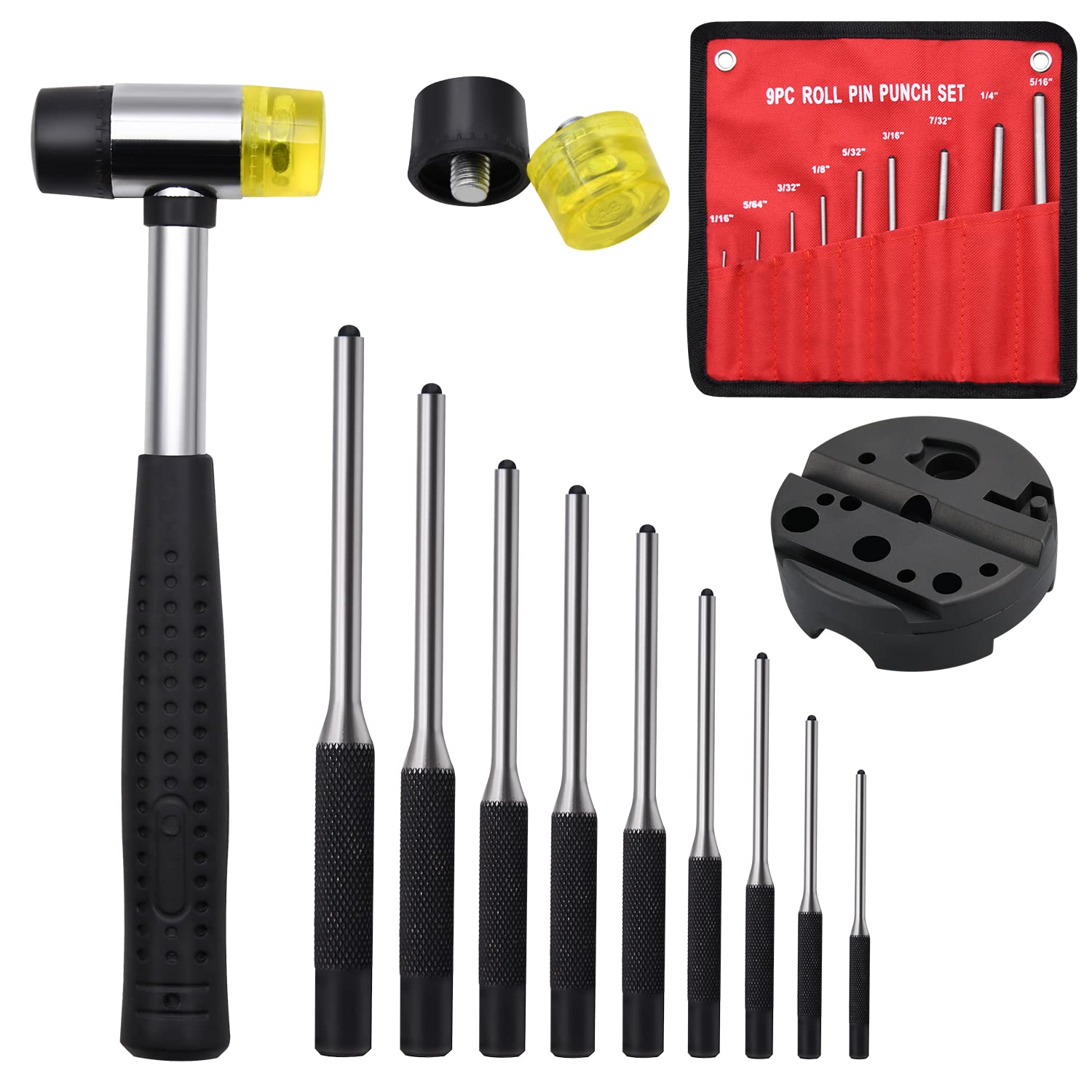 Splintentreiber-Set, 14-teiliges Reparaturwerkzeug, inkl. Universalblock, Splintentreiber und Hammer (Splintentreiber und Block)