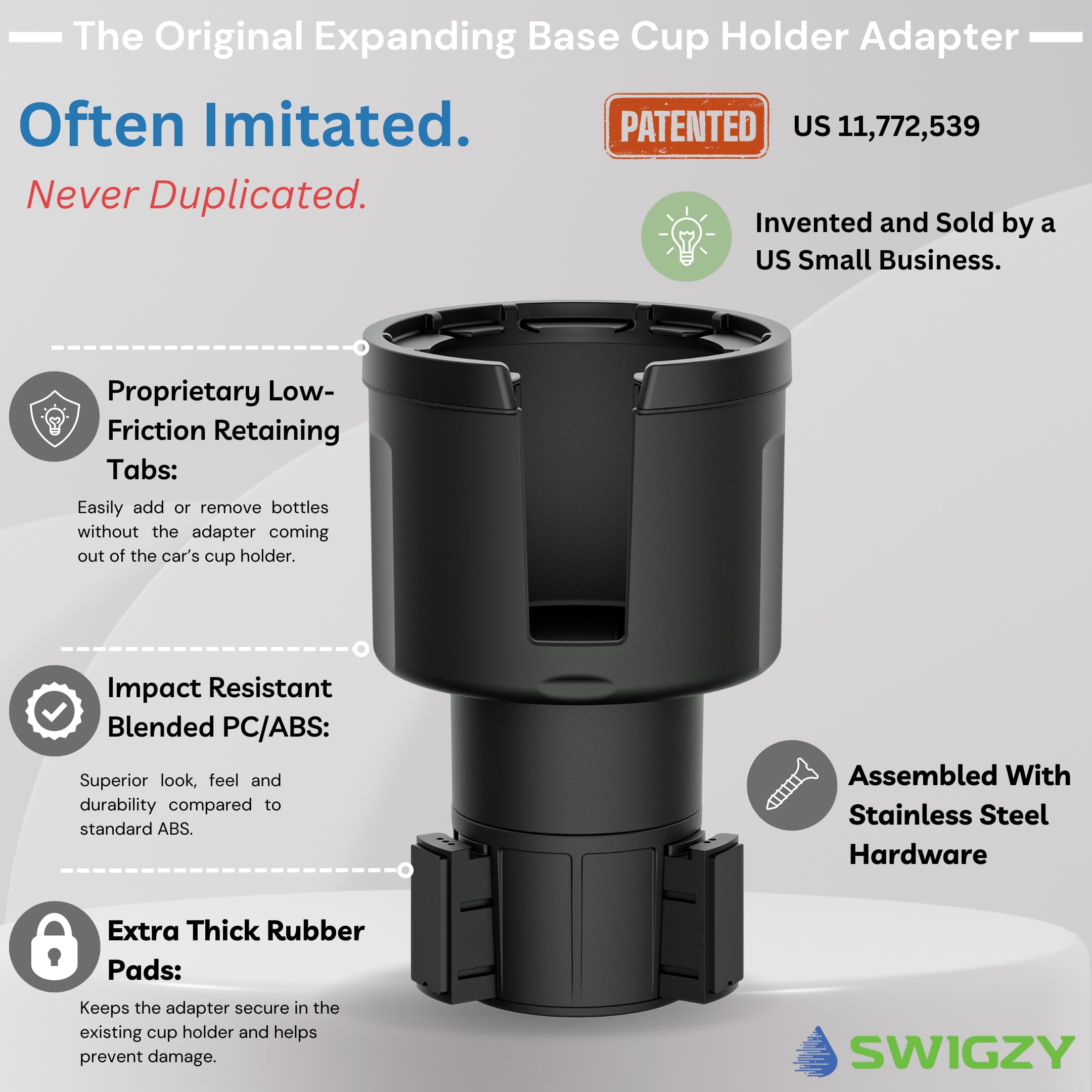 Swigzy [Patented & Upgraded] Car Cup Holder Expander - Adapter Holds: Hydro-Flask, Yeti, Nalgene, Owala, Large (32 40 oz) Water Bottles - Adjustable Expandable Insert Extender – Universal