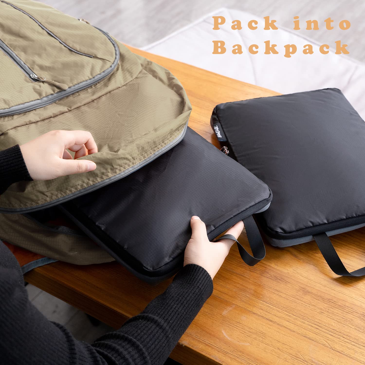 BAGAIL 6 Set Ultralight Compression Packing Cubes Packing Organizer for Travel Accessories Luggage Suitcase Backpack(70D Black)