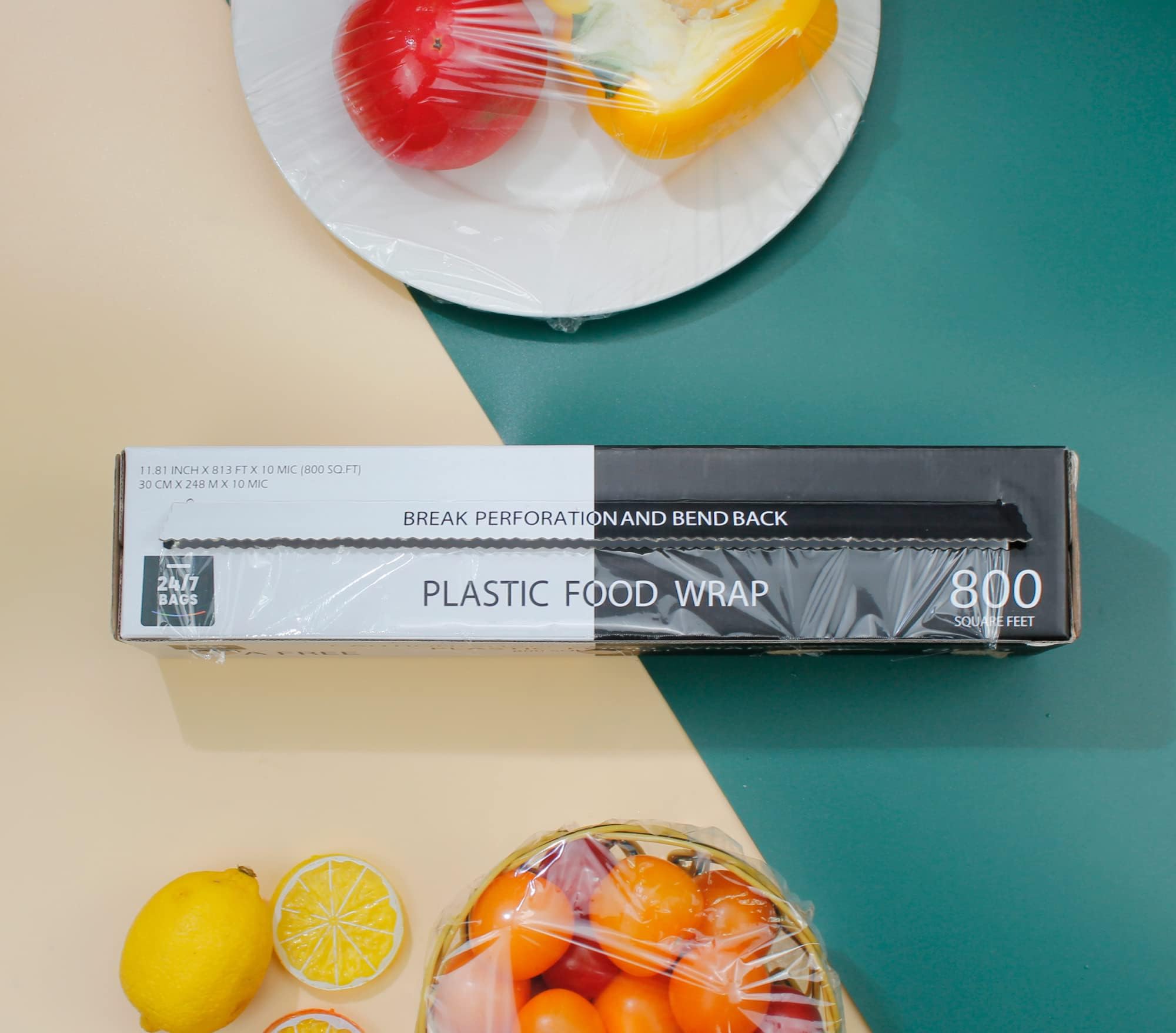 Plastic Food Wrap- 800 SQ. FT. BPA-Free, Includes Optional Slide Cutter, Extra Cling And No Mess, Clear