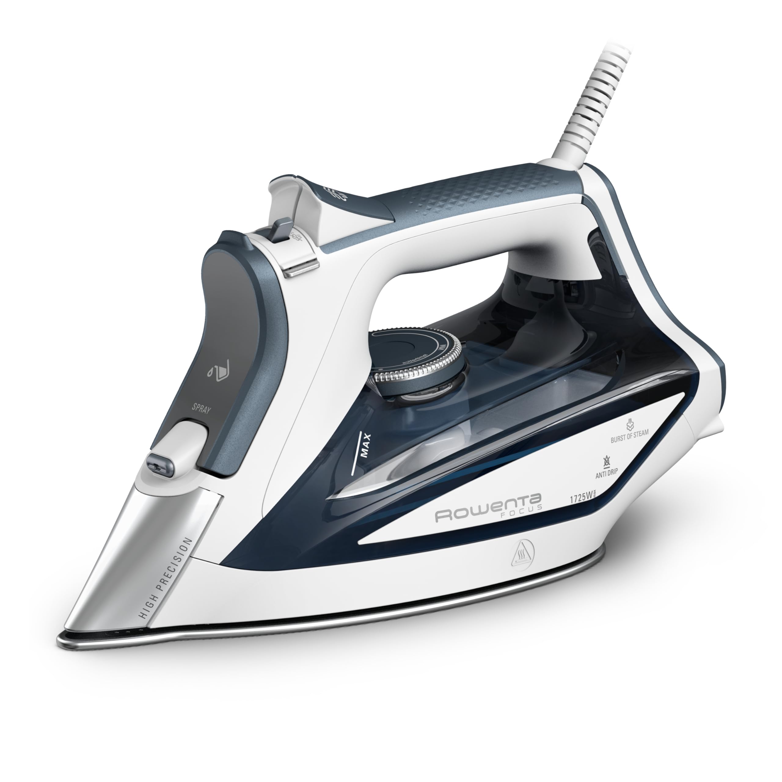 Rowenta Bügeleisen Dampfbügler für Kleidung, leistungsstarkes Dampfbügeleisen mit Dampffunktion, Fokus Edelstahl-Bügelsohle, 400 Microsteam-Löcher, leicht, tropffrei, 1725 Watt, DW5280