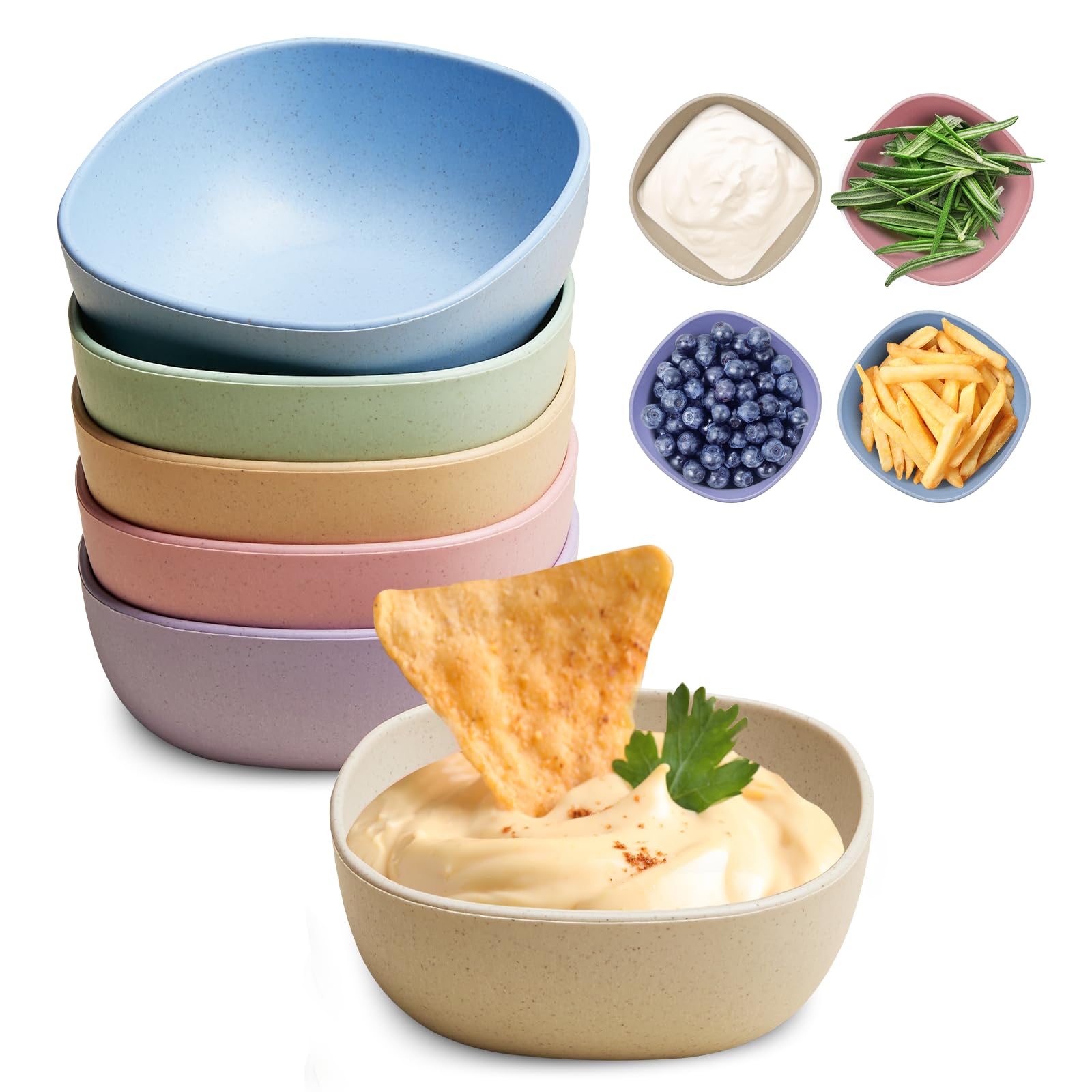 Hlukana 6er-Pack Weizenstroh-Soßen-Schälchen, 130 ml kleine Dessertschalen, unzerbrechliche Dipschale, Schälchen-Set, Dipsaucenbecher, Mini-Vorbereitungsschalen, Dipschalen für Beilagen, Ketchup, Soja, BBQ