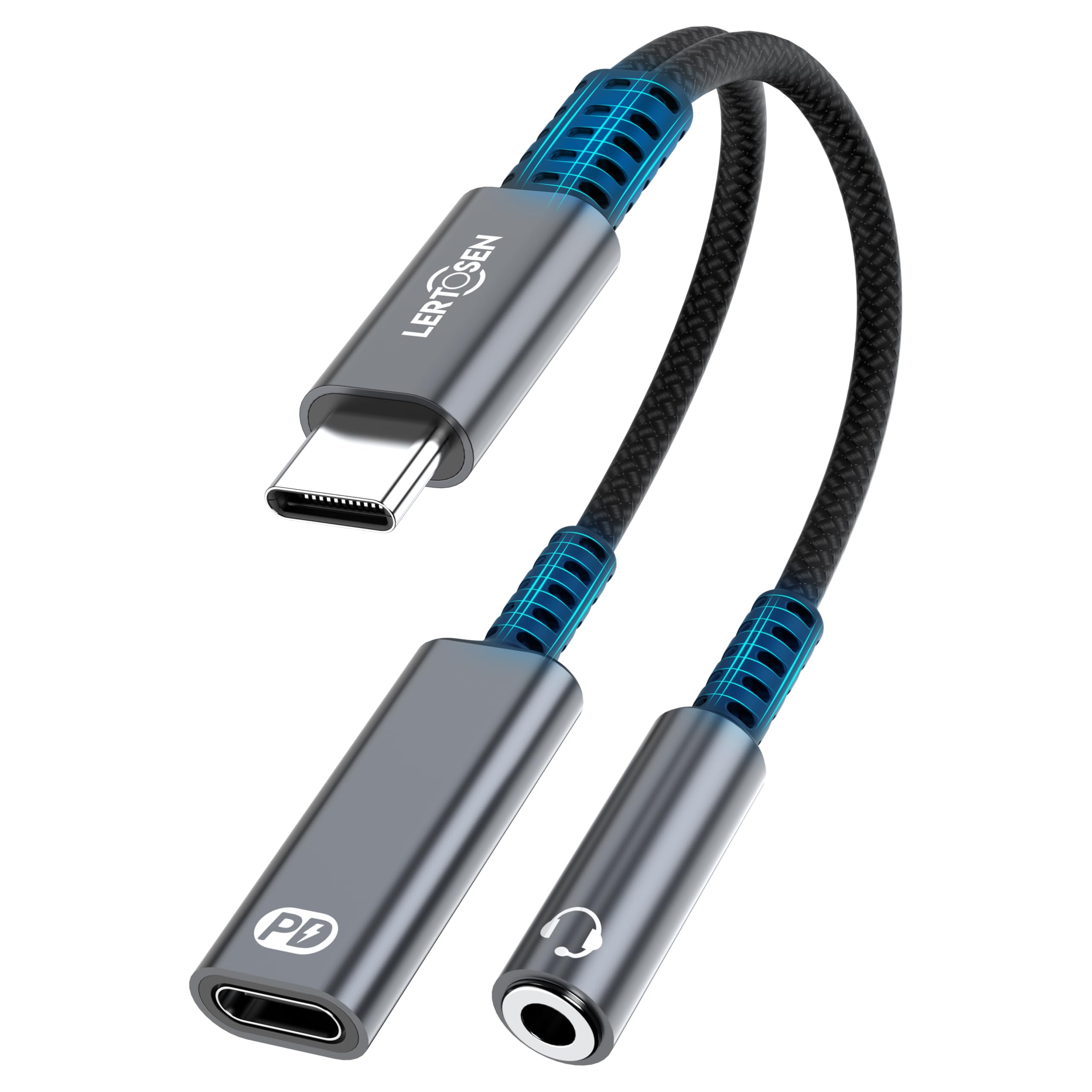 LERTOSEN USB C to 3.5mm Headphone and Charger Adapter, 2 in 1 USB C to Aux Audio Jack with PD Fast Charging Dongle Cable Cord for Phone 16 15 Pro Max Samsung Galaxy S25 S24 S23 Pixel Ultra,iPad Pro