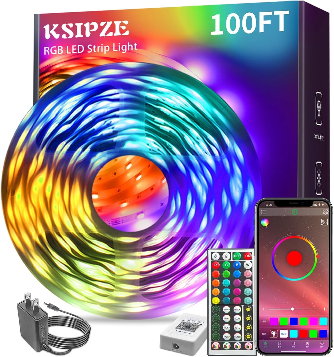 KSIPZE 100ft LED Streifen Lichter RGB Musik-Synchronisierung Farbwechsel Bluetooth LED Lichter mit Smart App Steuerung Fernbedienung LED Lichter für Schlafzimmer Zimmerbeleuchtung Flexible Heimdekoration