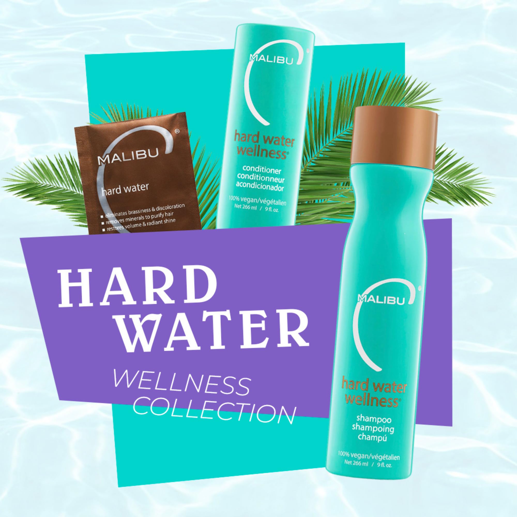 Malibu C Hard Water Wellness Remedy - Hard Water Shampoo, Conditioner & Hair Mask Packets for Removing Deposits and Impurities - Hydrating Hair Care Set (6 Ct)