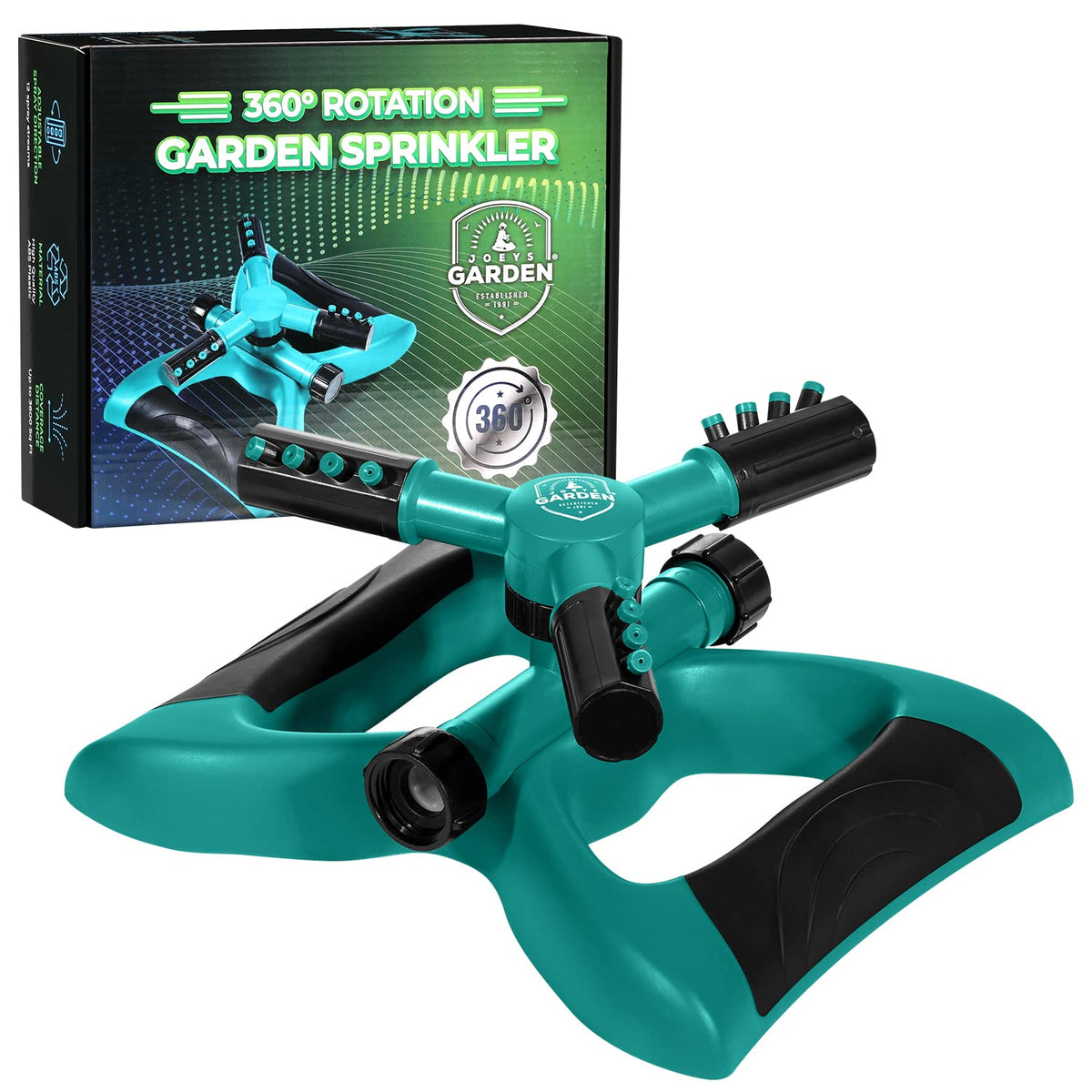 Joeys Sprinkler for Yard, Rotating Garden Sprinkler for Large Area Coverage, Lawn and Yard Sprinklers (Green)