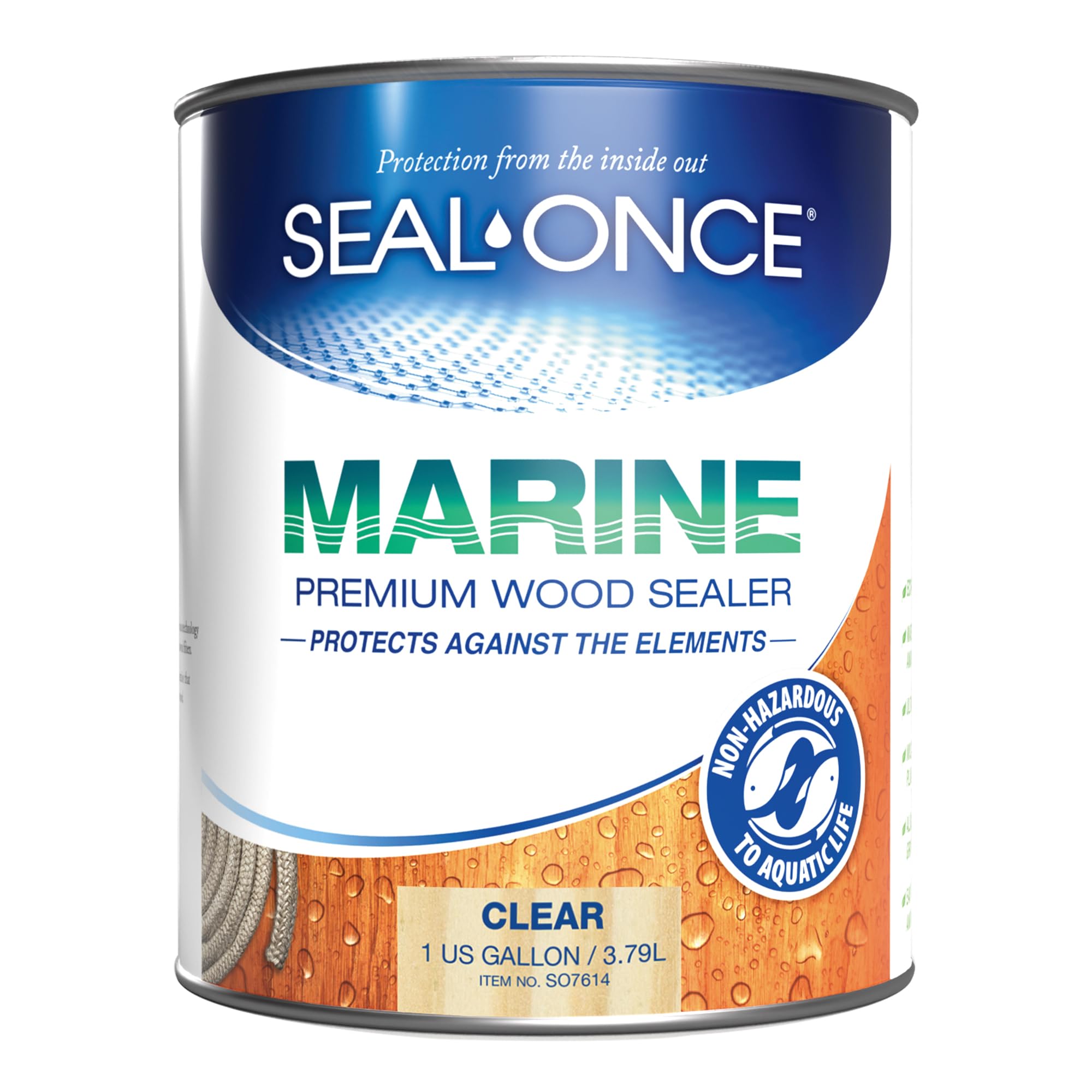 SEAL-ONCE MARINE – 1 Gallone durchdringendes Holzschutzmittel, Imprägnierung & Beize. Wasserbasierte, extrem emissionsarme (VOC) Formel für Bereiche mit hoher Feuchtigkeit zum Schutz von Holzstegen, Decks, Pfeilern und Stützmauern.