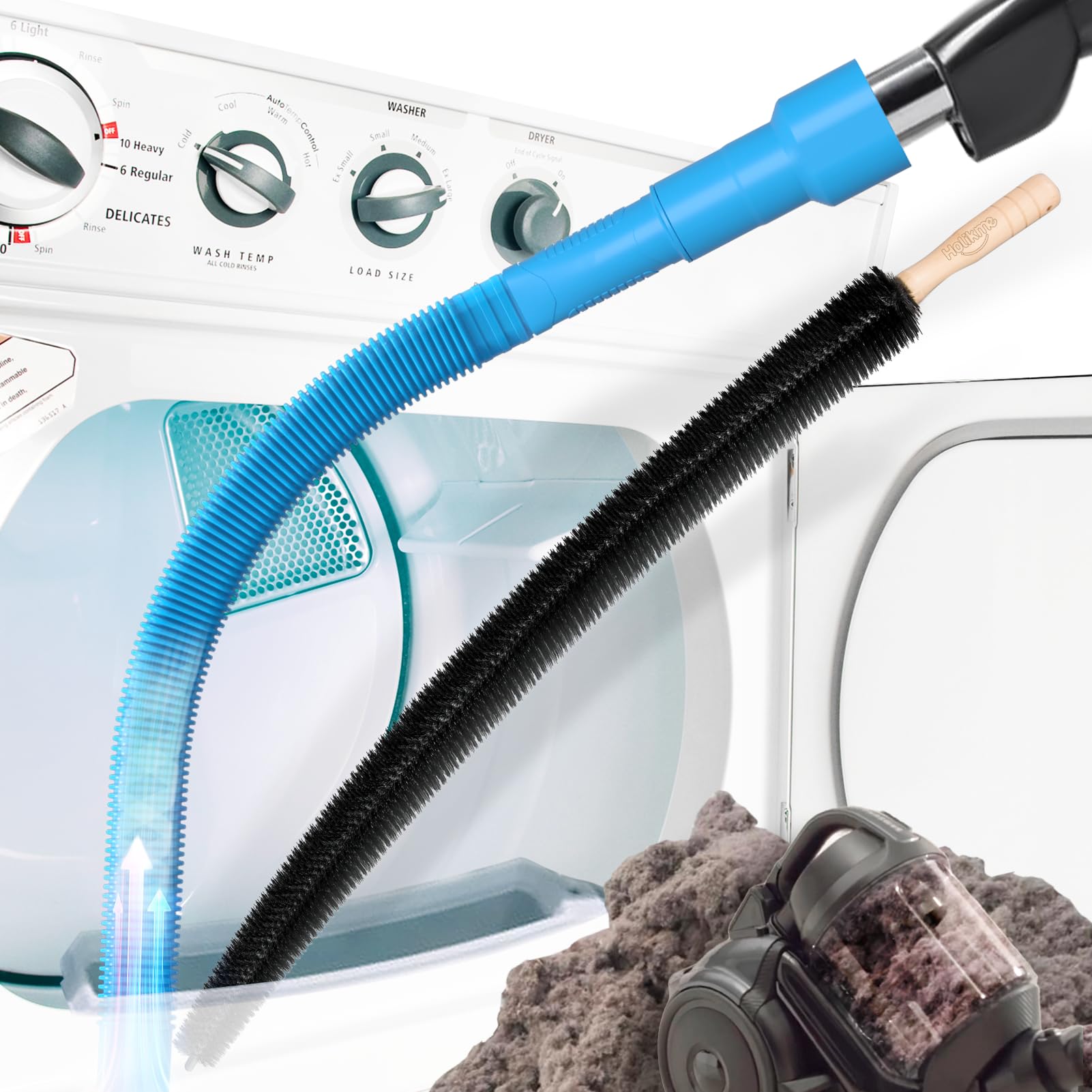 Holikme 2-teiliges Trocknerentlüftungsreinigungsset, Staubsaugeraufsatz für Trocknerfusseln und flexible Trocknerfusselfürste, Staubsaugerschlauchaufsatz für Trocknerentlüftung, Blau