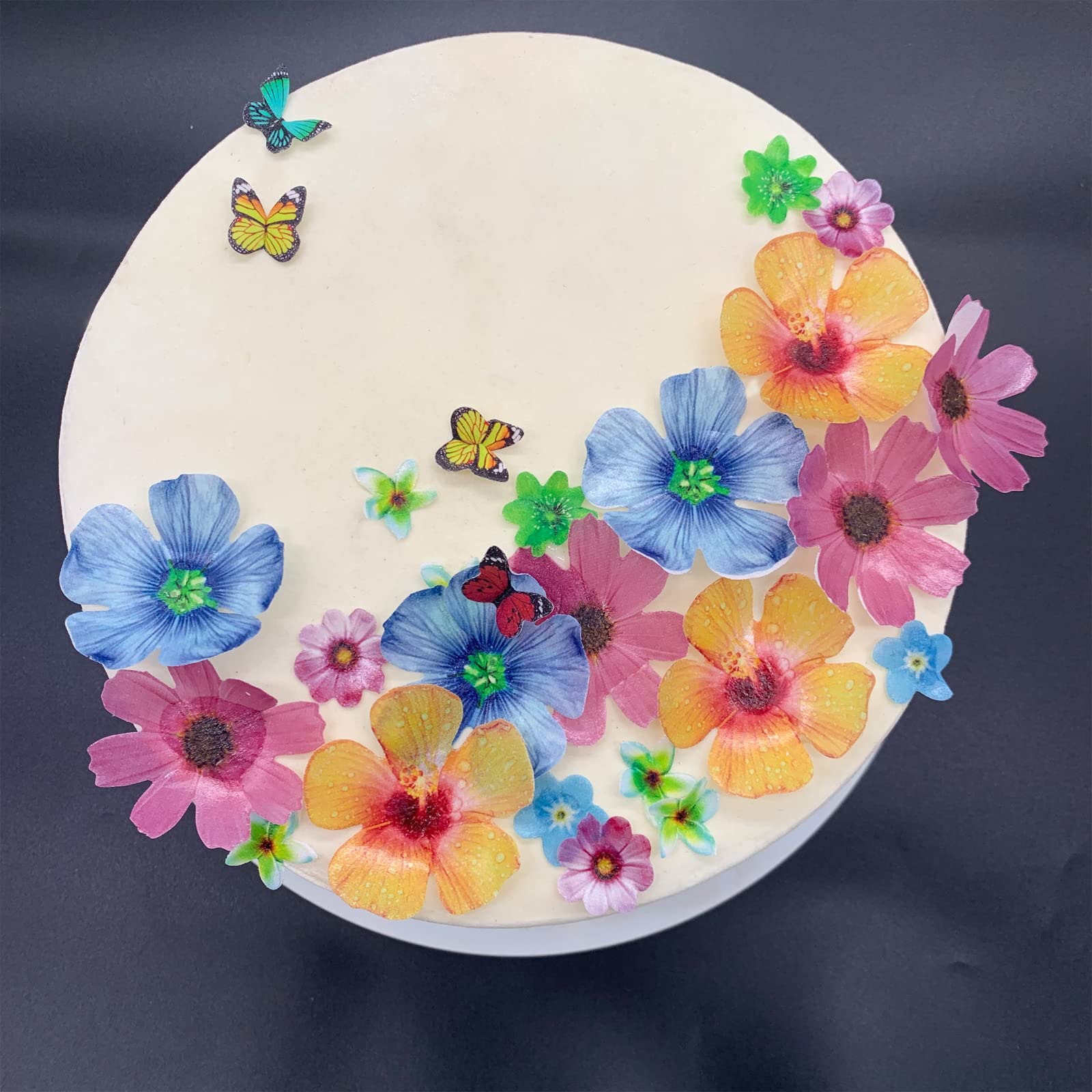 Weraru 58Pcs Edible Butterfly and Flowers Cake Topper Cupcake Toppers Wedding Themed Party Birthday Cake Decoration Mixed Size & Colour