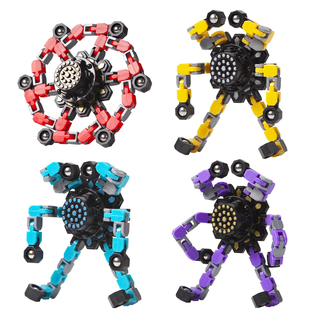 Gokeey Transformable Fidget Spinners 4 Pcs for Kids and Adults Stress Relief Sensory Toys for Boys and Girls Fingertip Gyros for Party Favors Stocking Stuffers Bulk for Kids