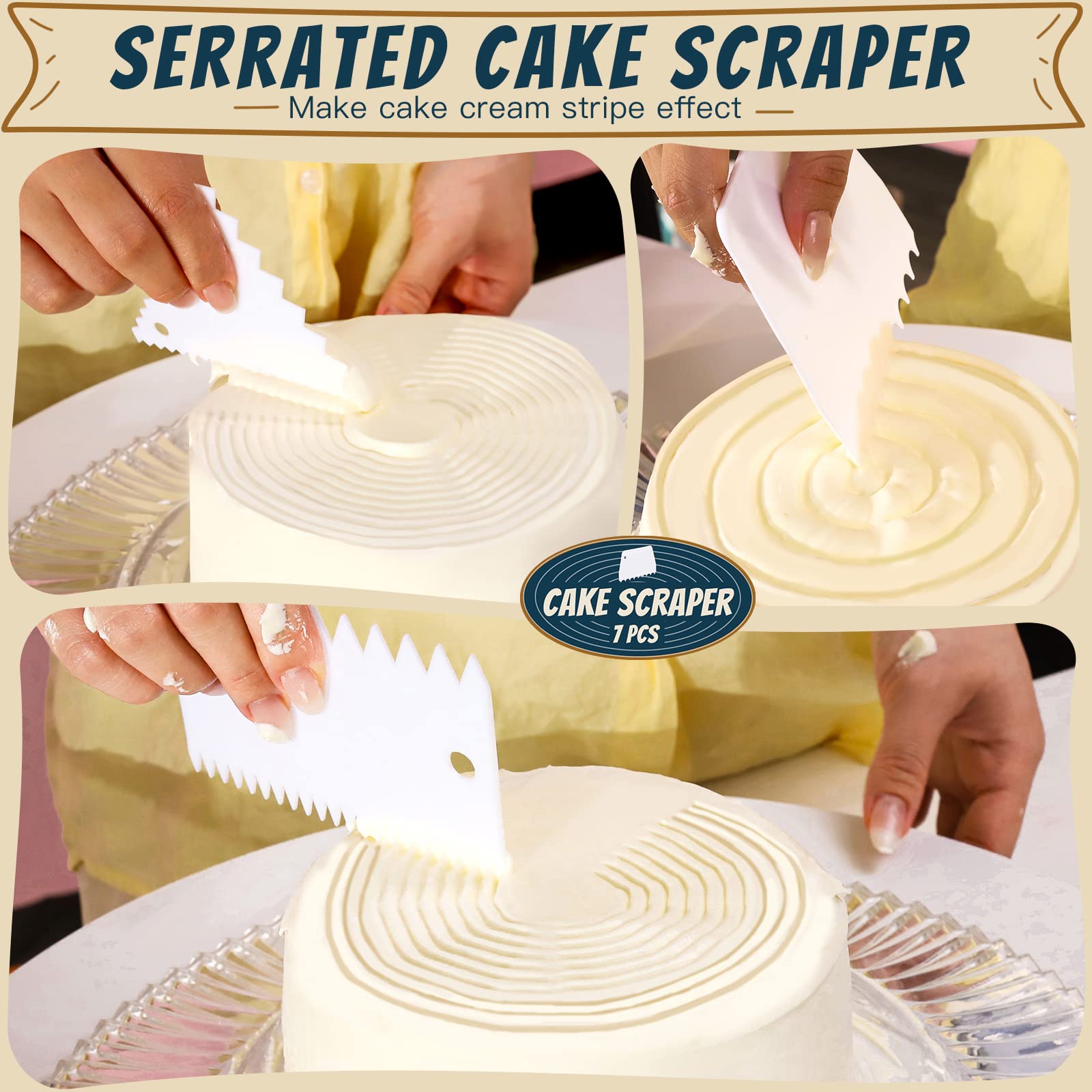 Teenitor Cake Scraper Cake Smoother, 7 Pcs Dough Scraper Bowl Scraper Cake Cutter Cake Spatula Bench Scraper Kitchen Plastic Scraper Tool Cake Decorating Kit