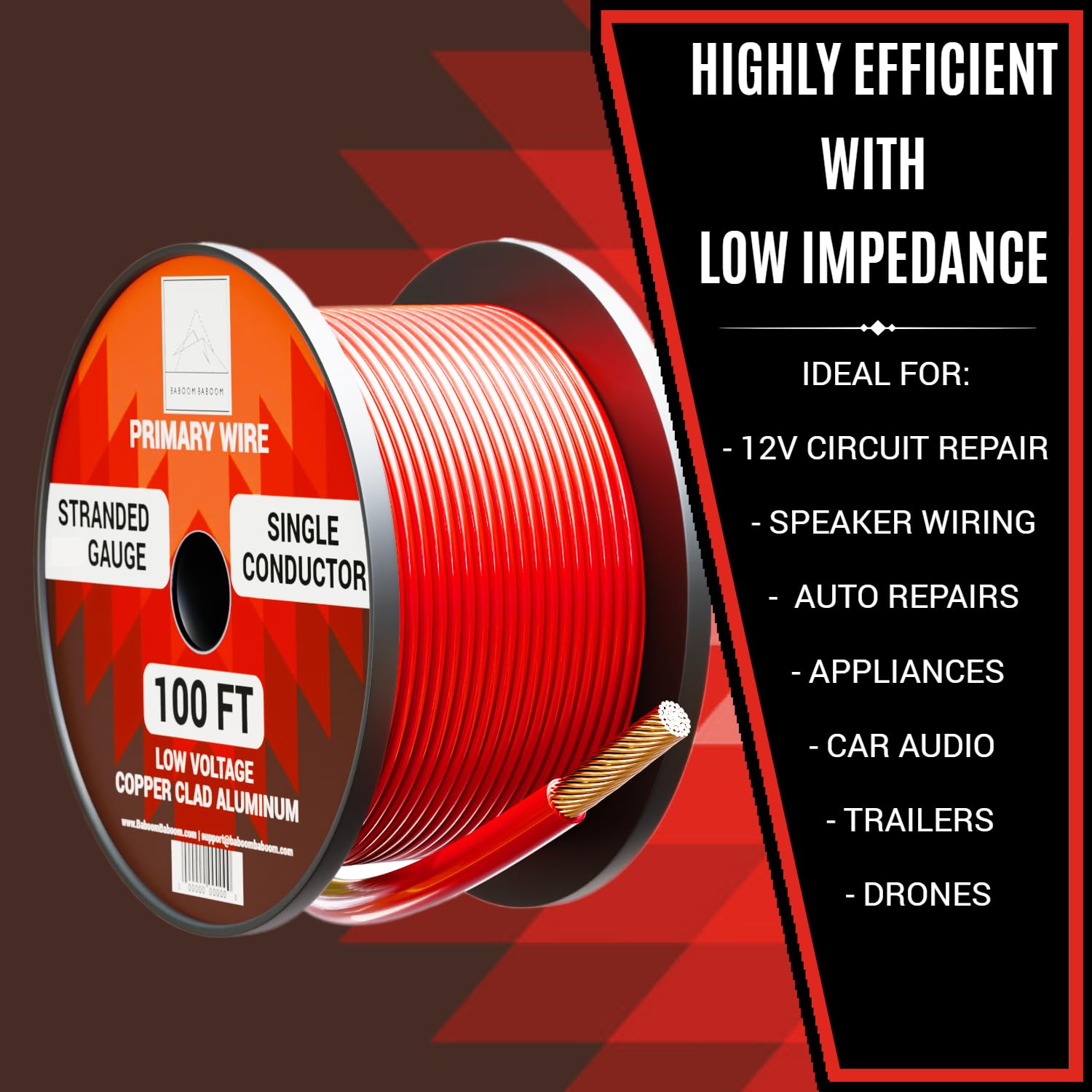 16 Gauge Wire Combo 6 Pack (600ft Total) 100ft Per Roll, 12V Low Voltage Automotive and Electrical Cable, Copper Clad Aluminum (CCA)