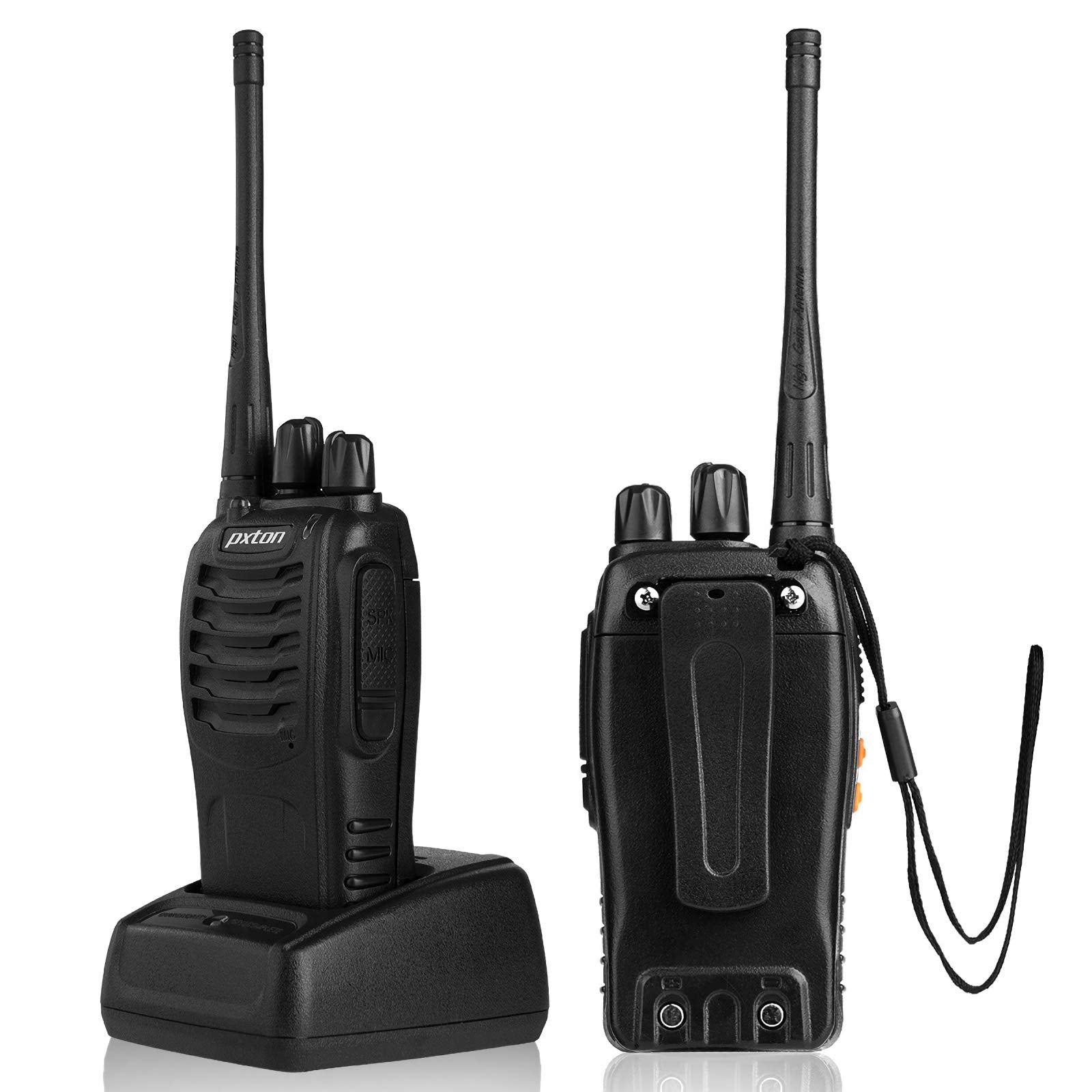pxton Walkie Talkies Long Range for Adults with Earpieces,16 Channel Walky Talky Rechargeable Handheld Two Way Radios with Flashlight Li-ion Battery and Charger(4 Pack)