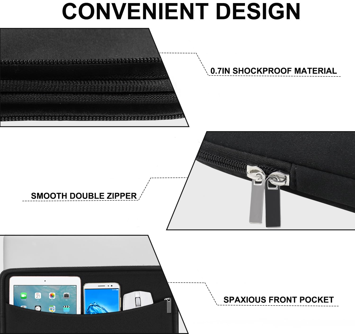 Laptop Sleeve Case 14 inch, Shockproof Protective Laptop Cover Briefcase Carrying Computer Bag with Accessory Pocket Portable Computer Sleeve for 14" MacBook, HP, Dell, Lenovo, Acer, Black
