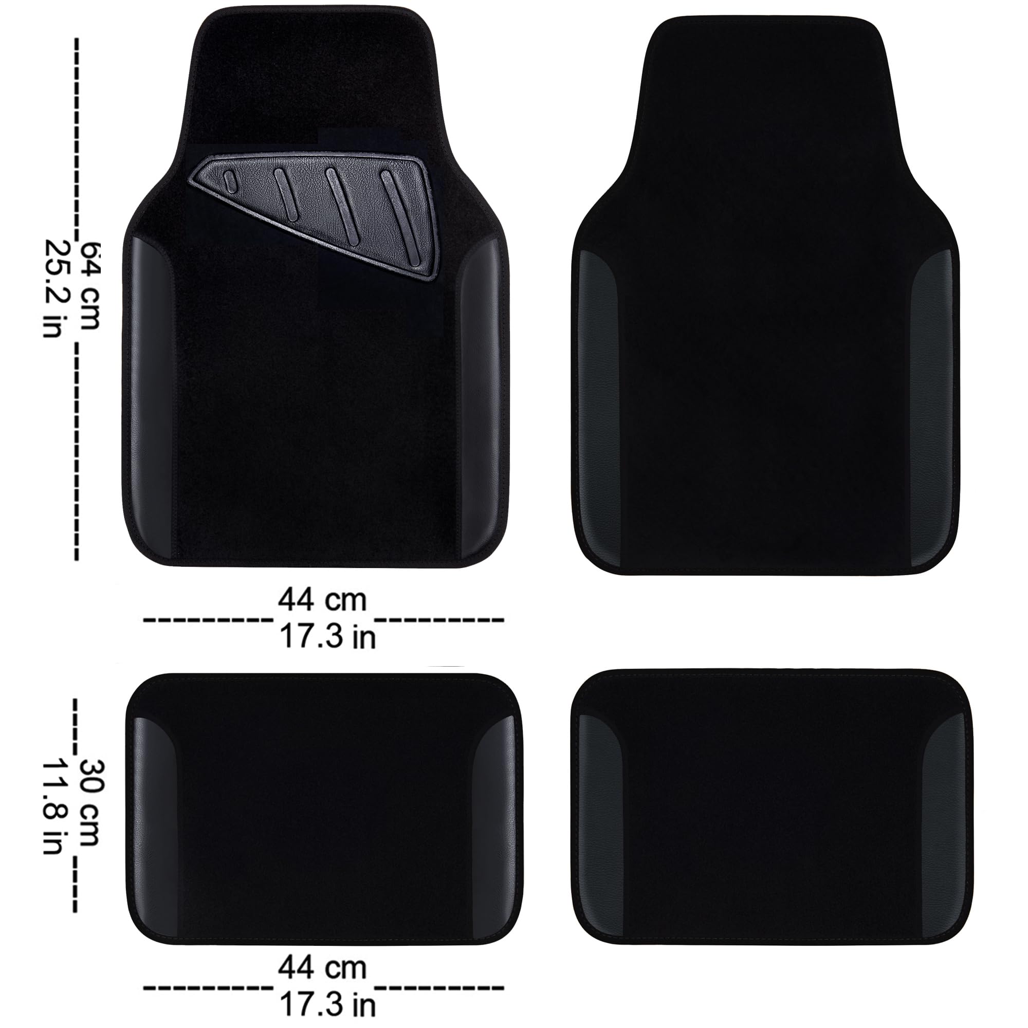 CAR PASS Waterproof Universal Fit Car Floor Mats, Faux Leather Car Carpet Mats, Black Car Mats with Anti-Slip Nibbs Backing & Driver Heel Pad Fit for SUV,Vans,sedans, Trucks,Set of 4pcs(All Black)