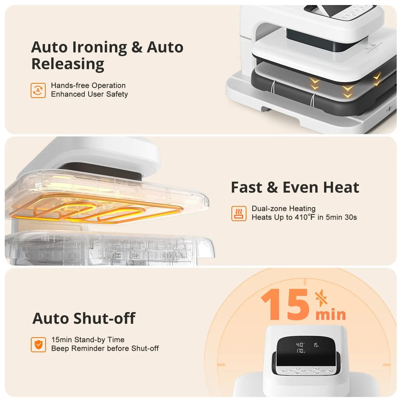 HTVRONT Auto Heat Press 2 - Heat Press Machine for T Shirts with Adjustable Pressure & Higher Heating Height, Heats Up Fast & Evenly Heat Press 15x15 for HTV, Sublimation, Heat Transfer Projects