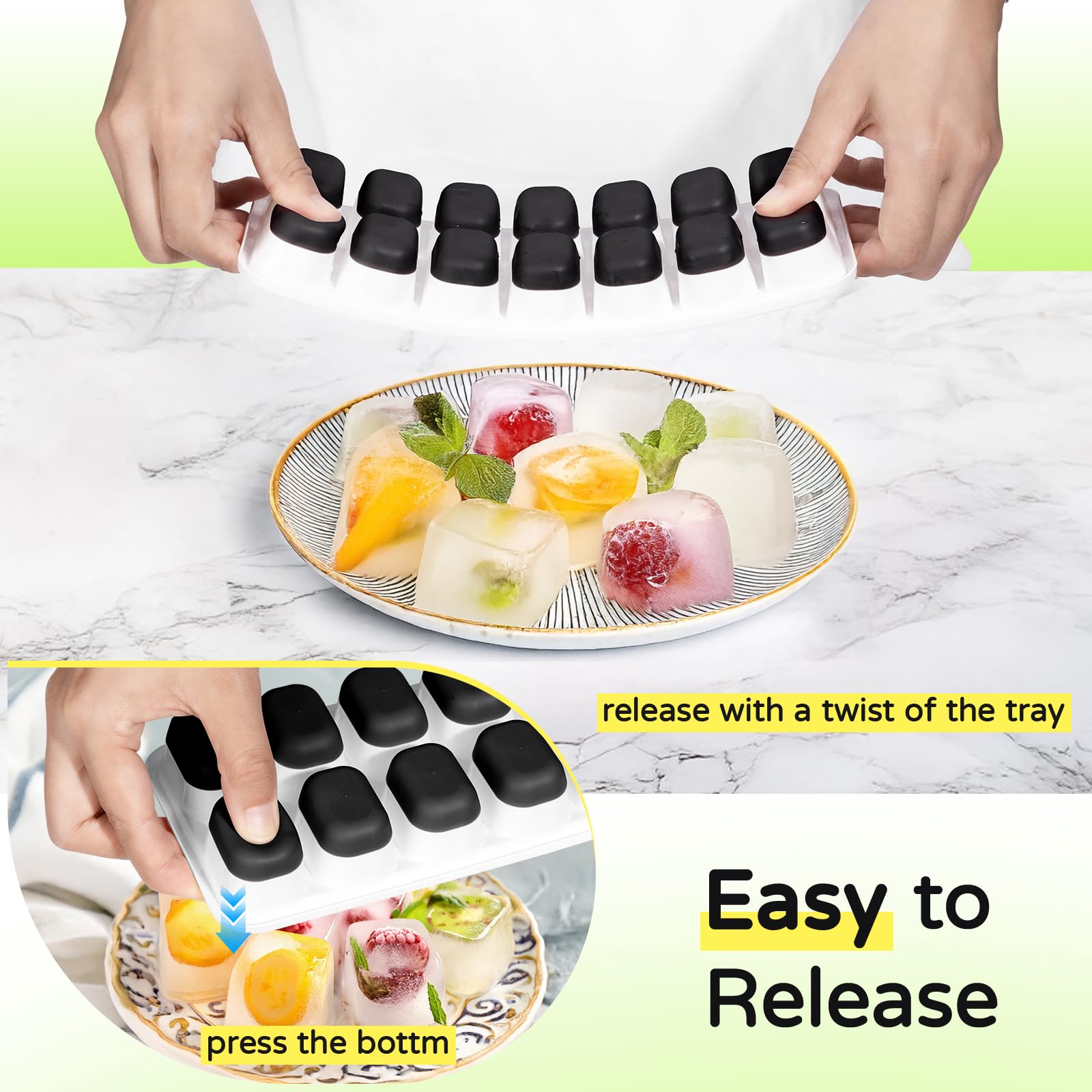 Ice Cube Tray 5 Pack, Stackable Silicone Ice Cube Trays with Lid– Easy Release Reusable Ice Tray, BPA-Free Rectangular Ice Cube Mold Set for Cocktails, Coffee, Whiskey & Drinks- Black