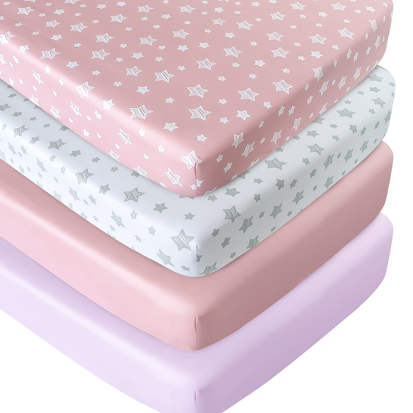Spannbettlaken für Mädchen, 4er-Pack, Spannbettlaken für Babybetten in Standardgröße und Kleinkindmatratzen, weiches und atmungsaktives Babygeschenk-Set für Mädchen, Rosa