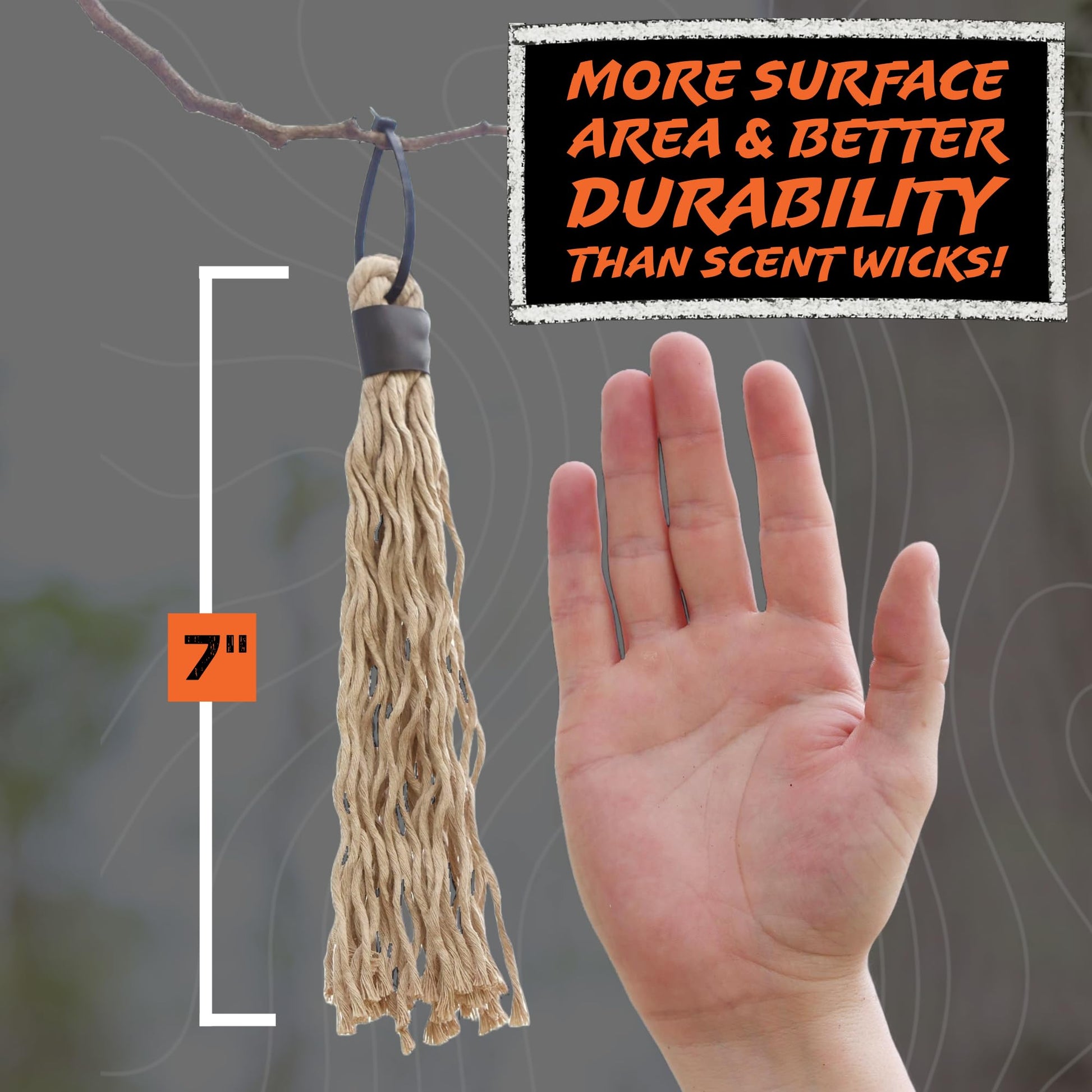 HODAG HempScent Scrape Tassels Scent Wicks for Deer Hunting – Effective Whitetail Attractant & Lure – Apply Buck or Doe Urine, Estrus for Mock Scrapes - Super Absorbent Rope Blend for Hunters (3-Pack)