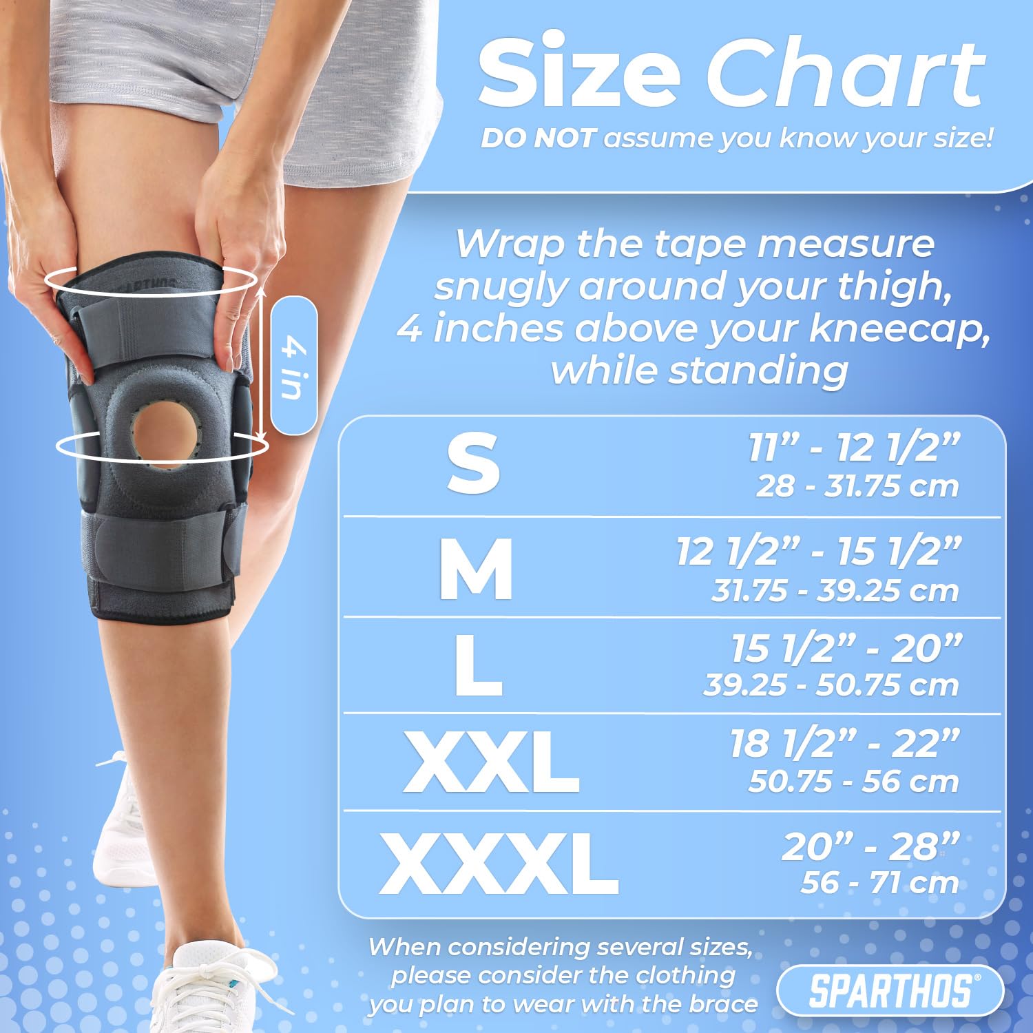 Sparthos Hinged Knee Brace - Relieves ACL, MCL, Meniscus Tear, Arthritis, Tendon Pain - Open Patella Design with Dual Metal Side Stabilizers - Support for Running, For Men and Women (Large)