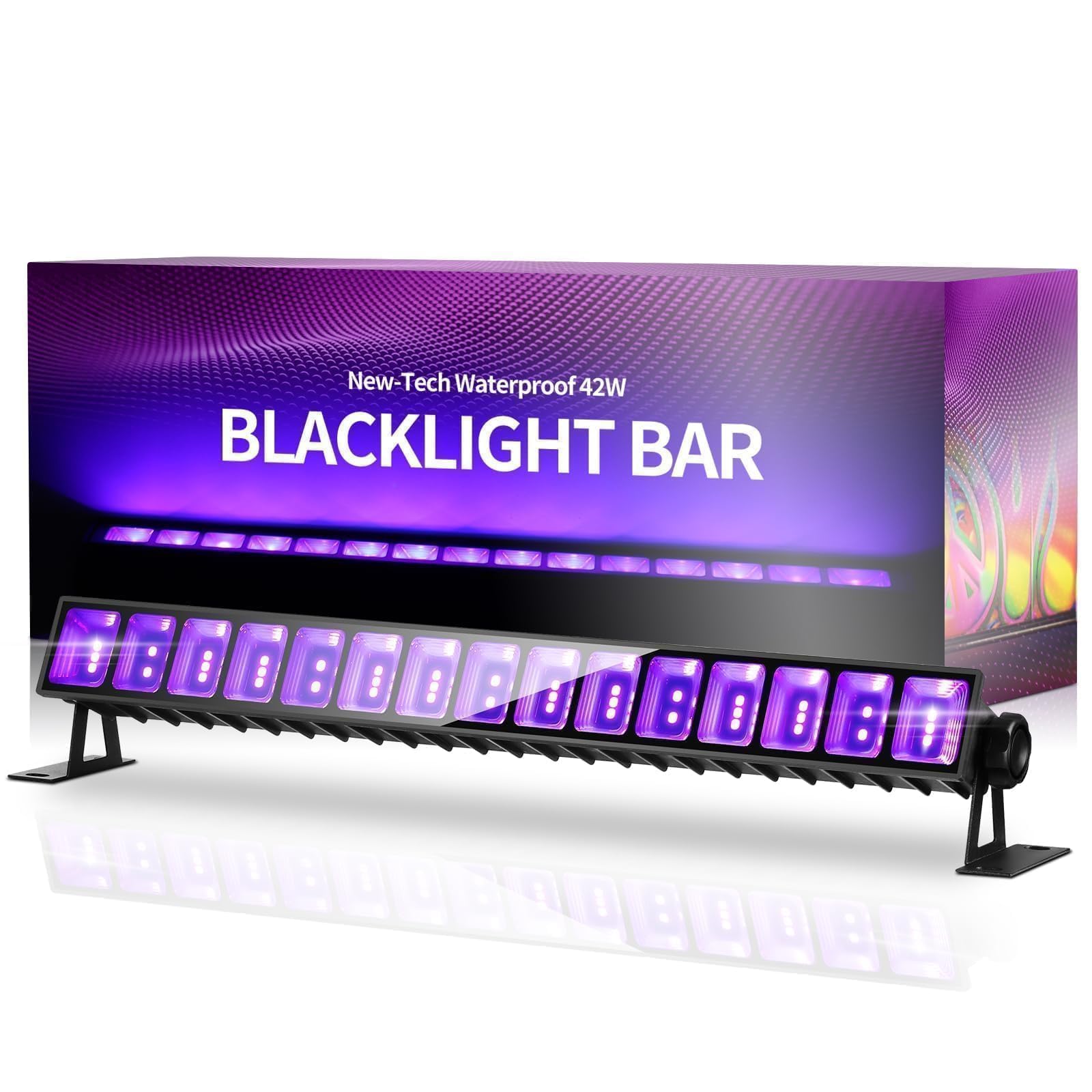 THECHAM 42W LED Schwarzlichtleiste, IP66 Wasserdichte Blacklight Bar mit 1,8m Kabel+Stecker+Schalter, Schwarzlicht für Leuchtparty, Fluoreszierendes Poster, Körperbemalung, Geburtstag, Halloween, Schlafzimmer, Klassenzimmer