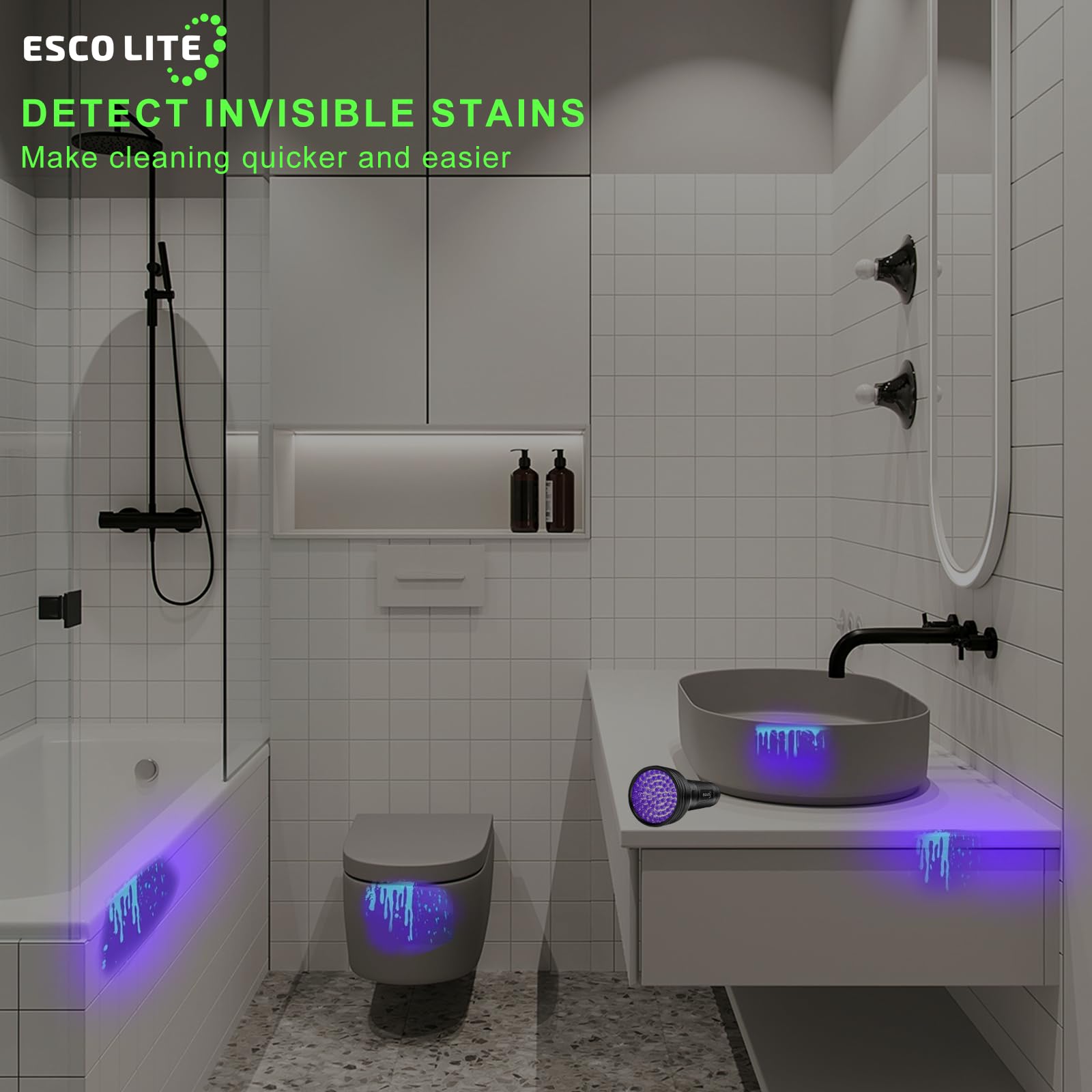 ESCO LITE Escolite UV Flashlight Black Light, 51 LED 395 nM Ultraviolet Blacklight Detector for Dog Urine, Pet Stains and Bed Bug