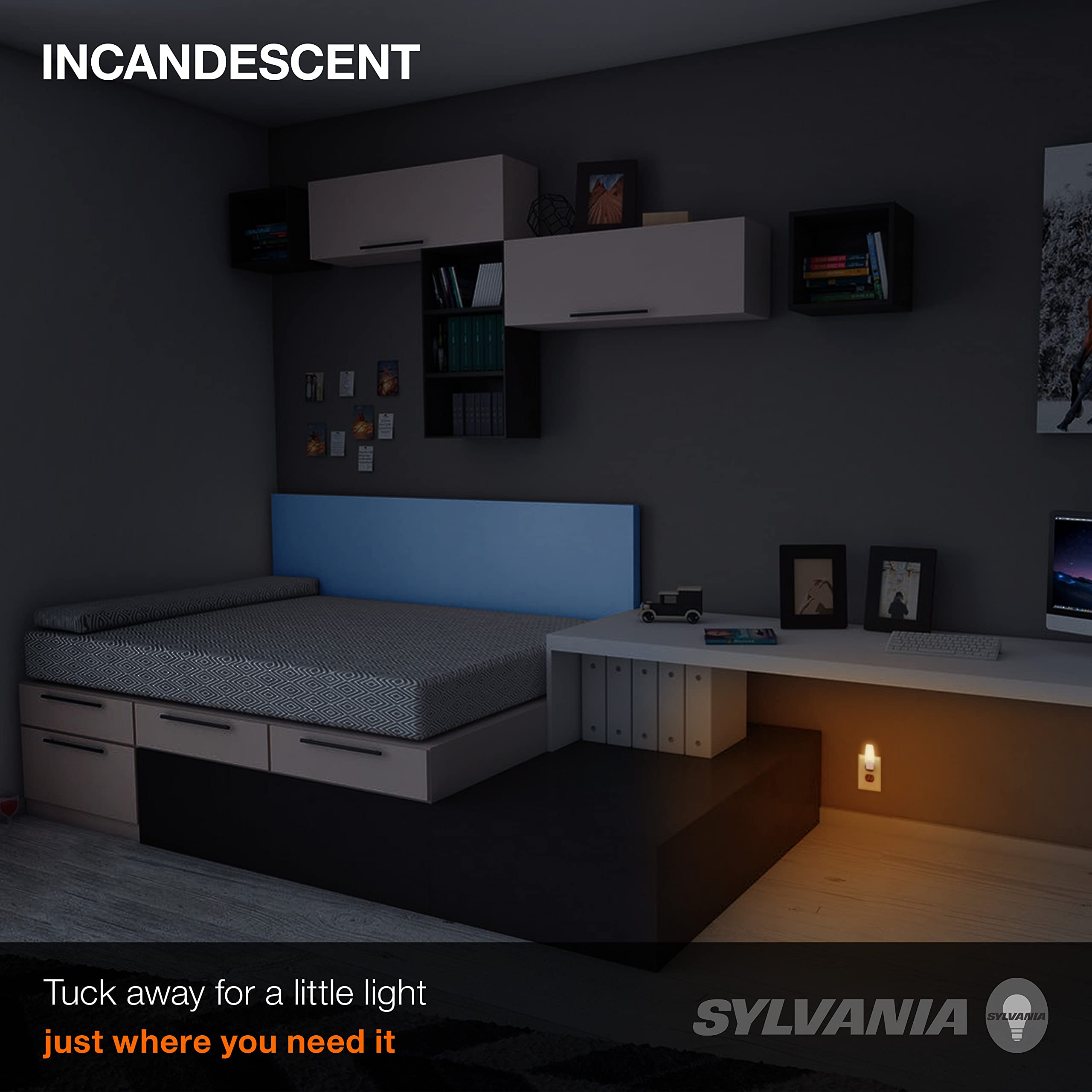 SYLVANIA Glühlampe 4W C7 Nachtlicht, E12 E14 Kerzenfassung, 15 Lumen, mattiert, 2850K, Weiß - 4er-Pack (13553)