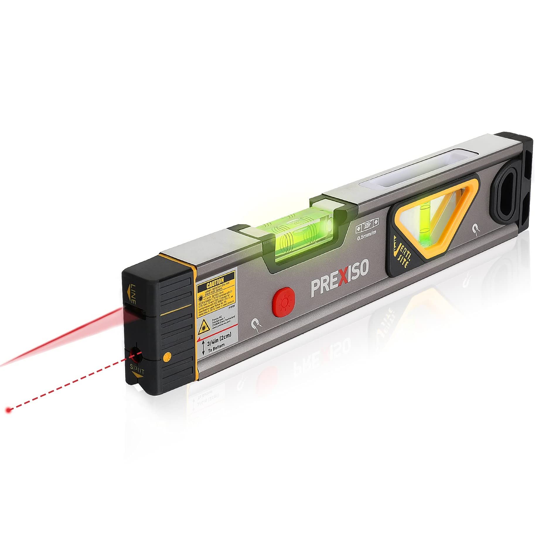 PREXISO 2-in-1 Laser-Wasserwaage 30 cm mit Licht, 30 m Ausrichtungspunkt & 9 m Nivellierlinie, magnetische Laser-Nivellierhilfe für Bauarbeiten, Bilderaufhängen, Wandschriften, Malerei, Hausrenovierung