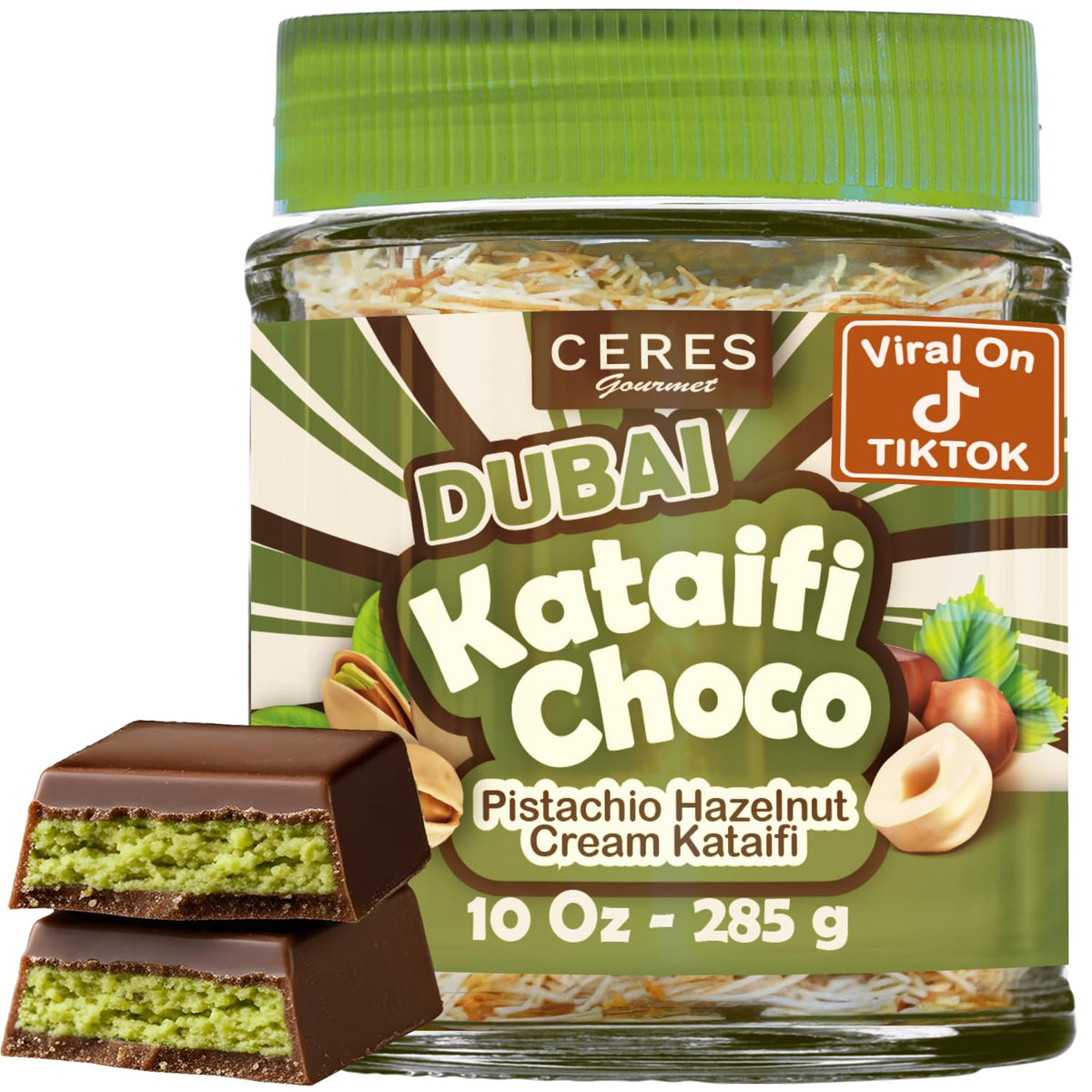 Dubai Spreadable Chocolate- Premium Chocolate Pistachio Spread with Roasted Phyllo, Gourmet Breakfast Chocolate