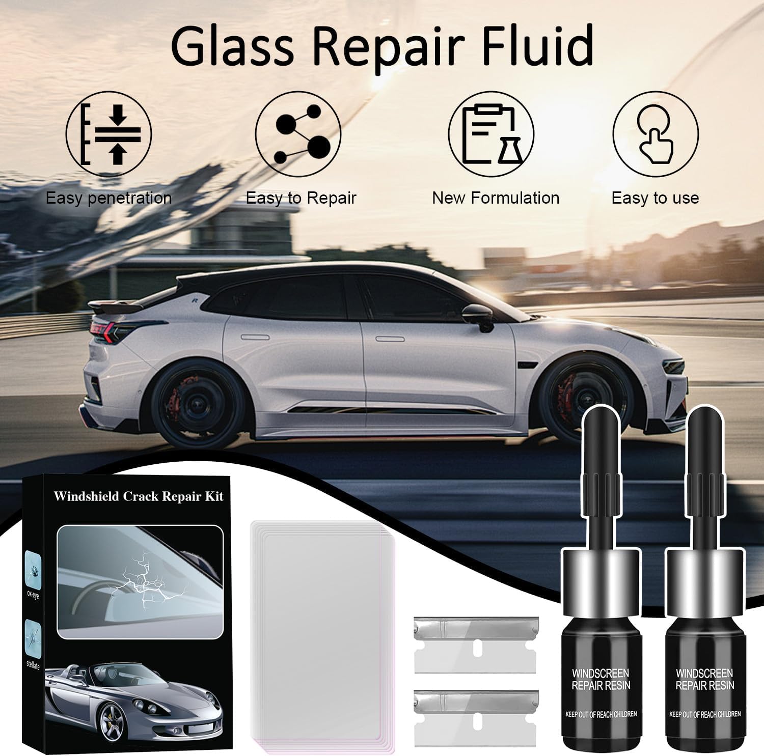 Windshield Crack Chip Repair Kit Quick Fix Car Windows Glass Tool 2 Bottles Used for Scratches